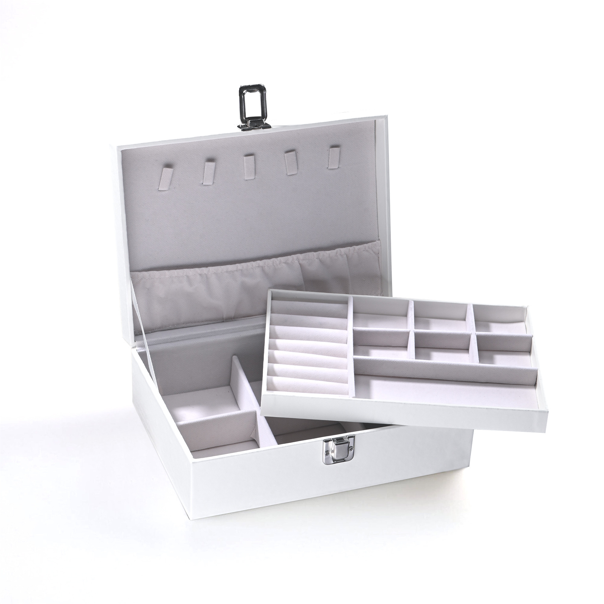 Leather Jewelry OrganizerDisplay Box for Rings Earrings Necklaces  Storage Case with Secure Lock  Ideal Gift for Women  Girls  White