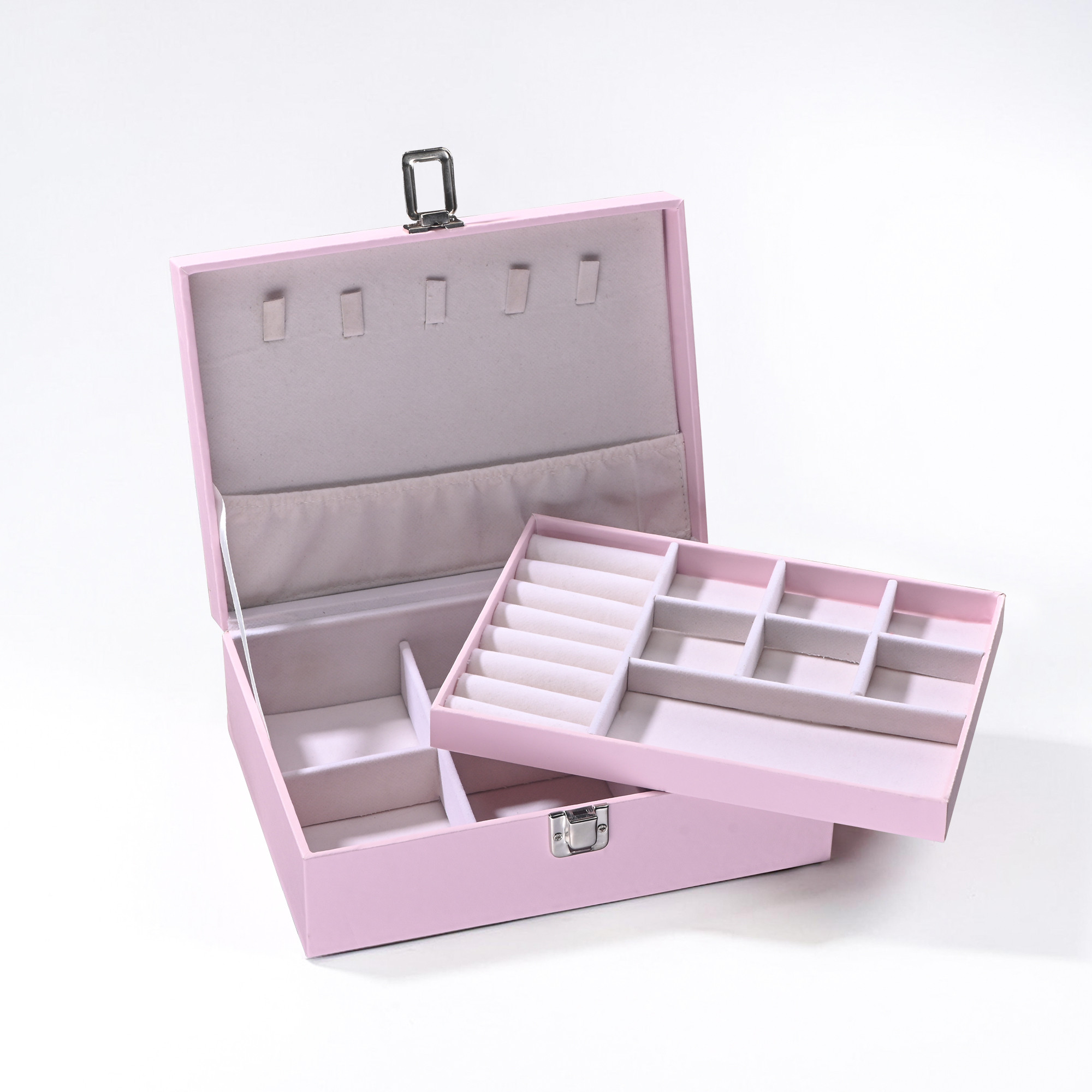 Leather Jewelry OrganizerDisplay Box for Rings Earrings Necklaces  Storage Case with Secure Lock  Ideal Gift for Women  Girls  Pink