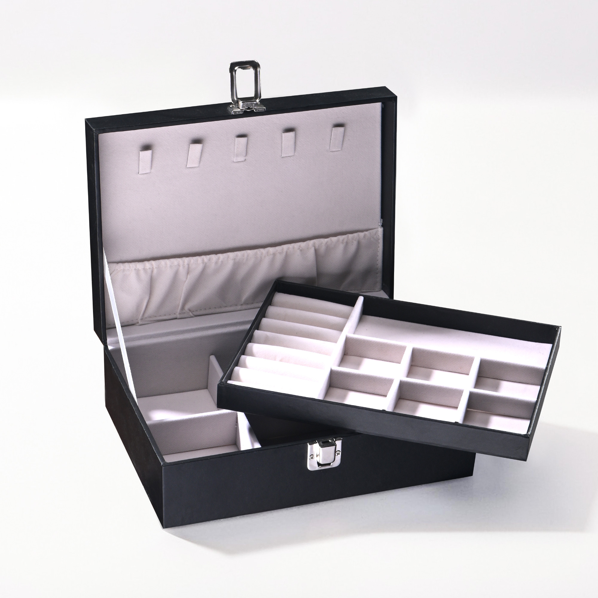 Leather Jewelry OrganizerDisplay Box for Rings Earrings Necklaces  Storage Case with Secure Lock  Ideal Gift for Women  Girls  Black