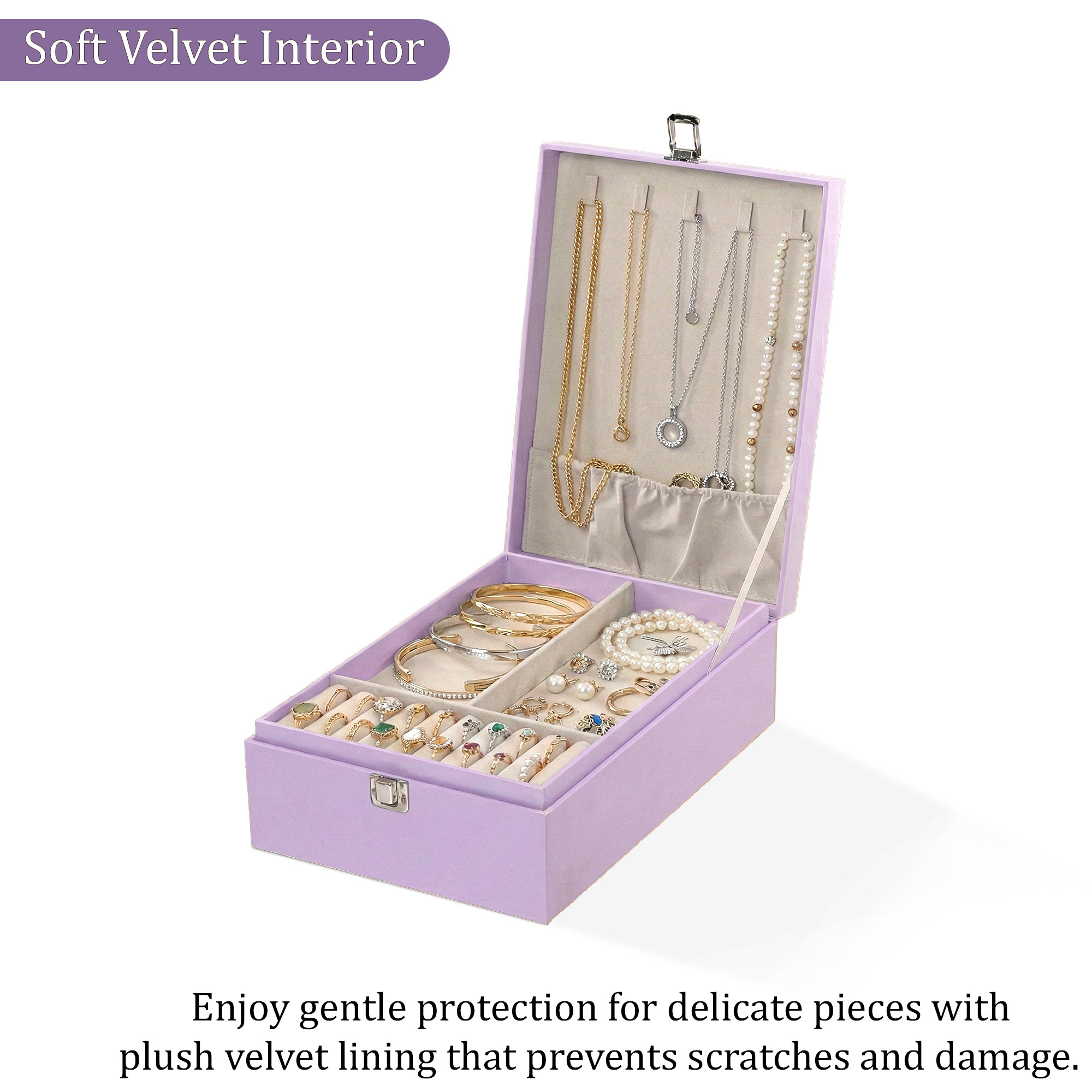 Leather Single Jewellery Box for Women  Girls  Lockable Necklace Ring Earring Organizer for Gift  Travel Friendly  Lavender