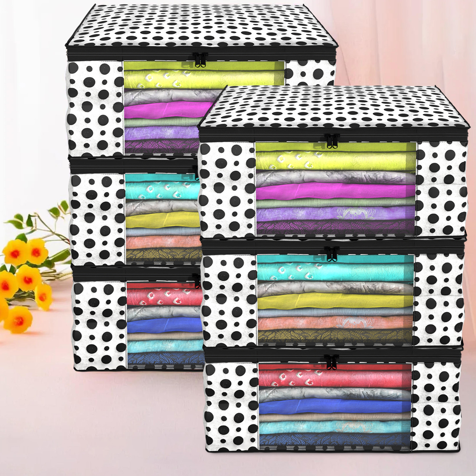 Kuber Industries Saree Covers With Zip|Saree Covers For Storage|Saree Packing Covers For Wedding|Pack of 6 (Black & White)