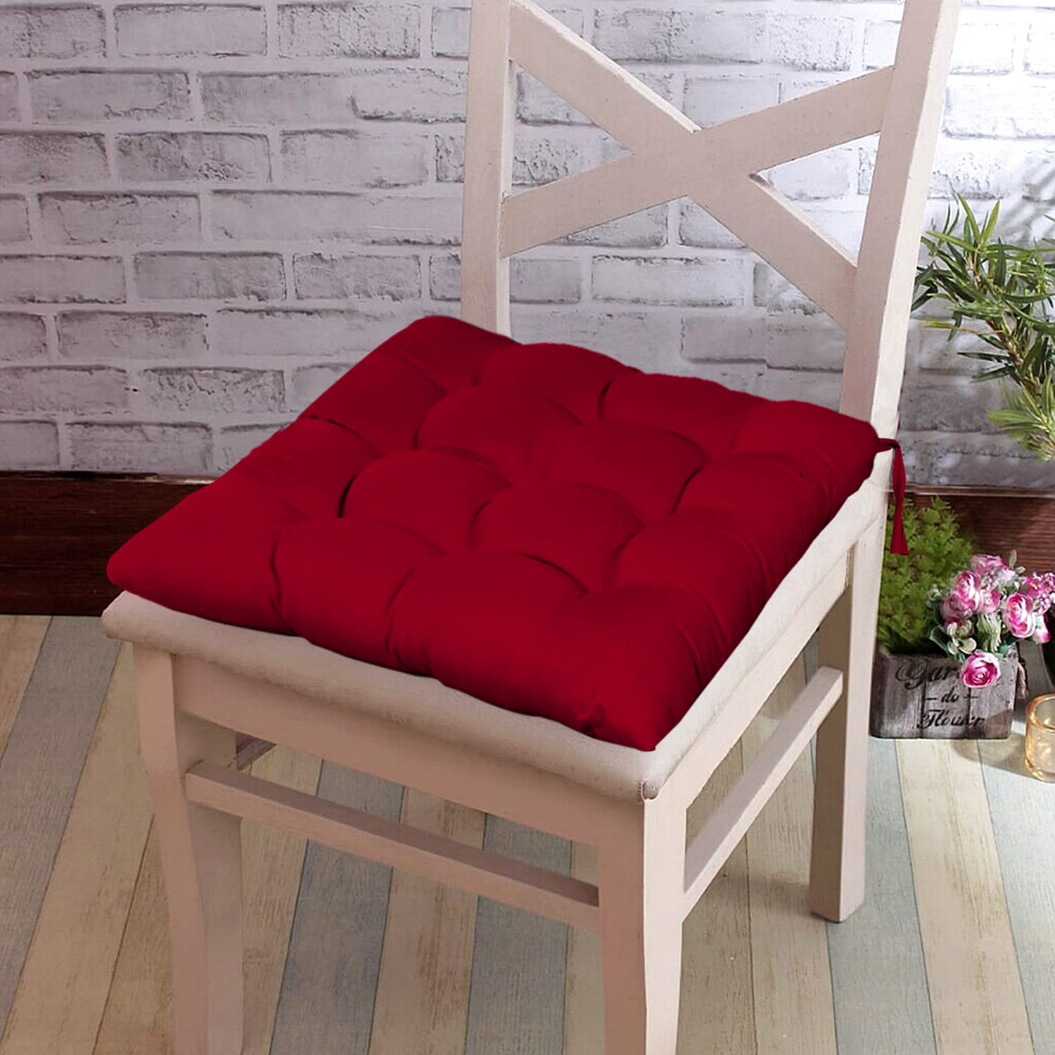 Microfiber Square Chair Pad Seat Cushion For Car Pad Office Chair IndoorOutdoor Dining Living Room Kitchen With Ties-Pack of 2 1818 Inch Maroon