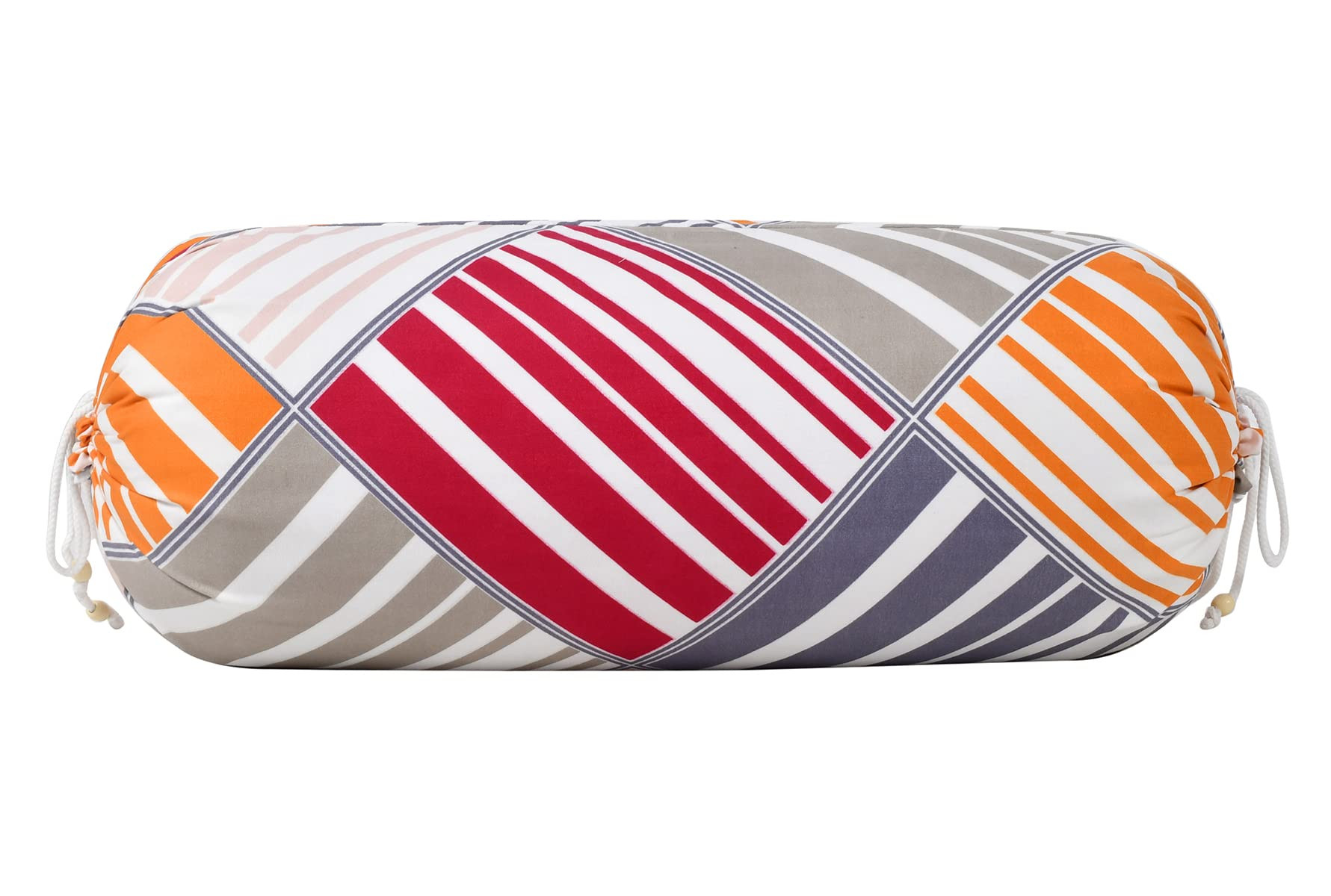 Multi Check Printed Cotton Bolster Cover- Set of 2 16x32 Magenta  Grey-44KM0123