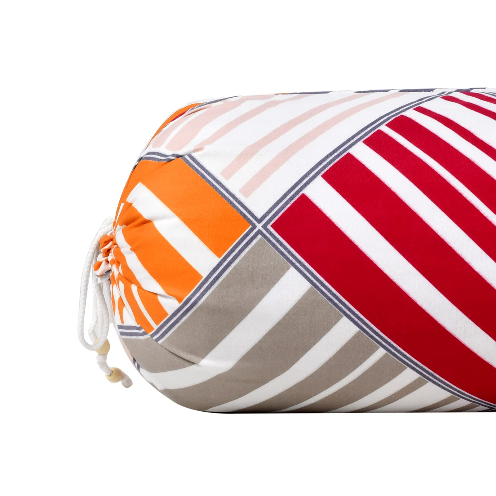 Multi Check Printed Cotton Bolster Cover- Set of 2 16x32 Magenta  Grey-44KM0123