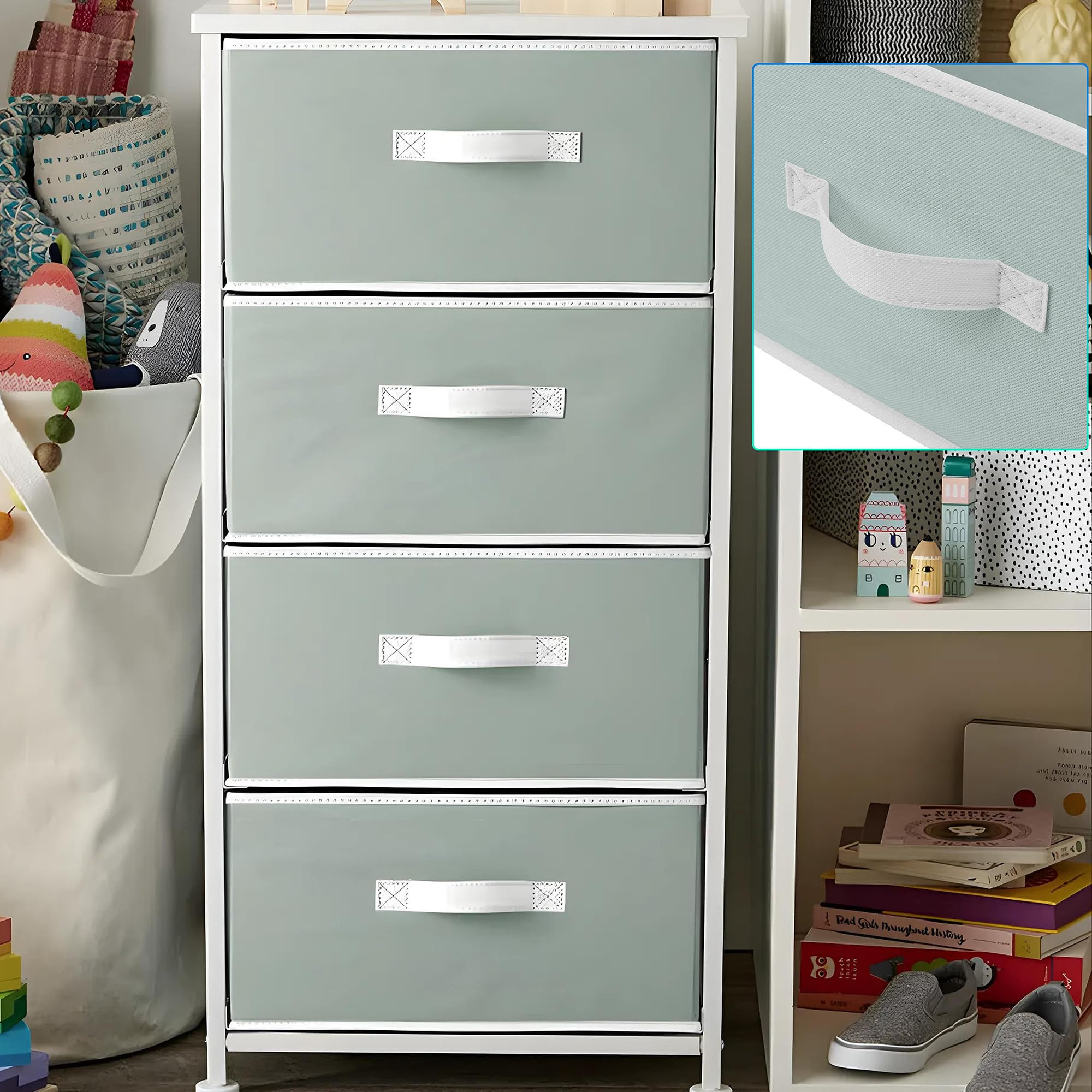 Multipurposes Rectangular Flodable Storage Box Drawer Storage and Cloth Organizer Pack of 4 Grey-HS40KUBMART23898