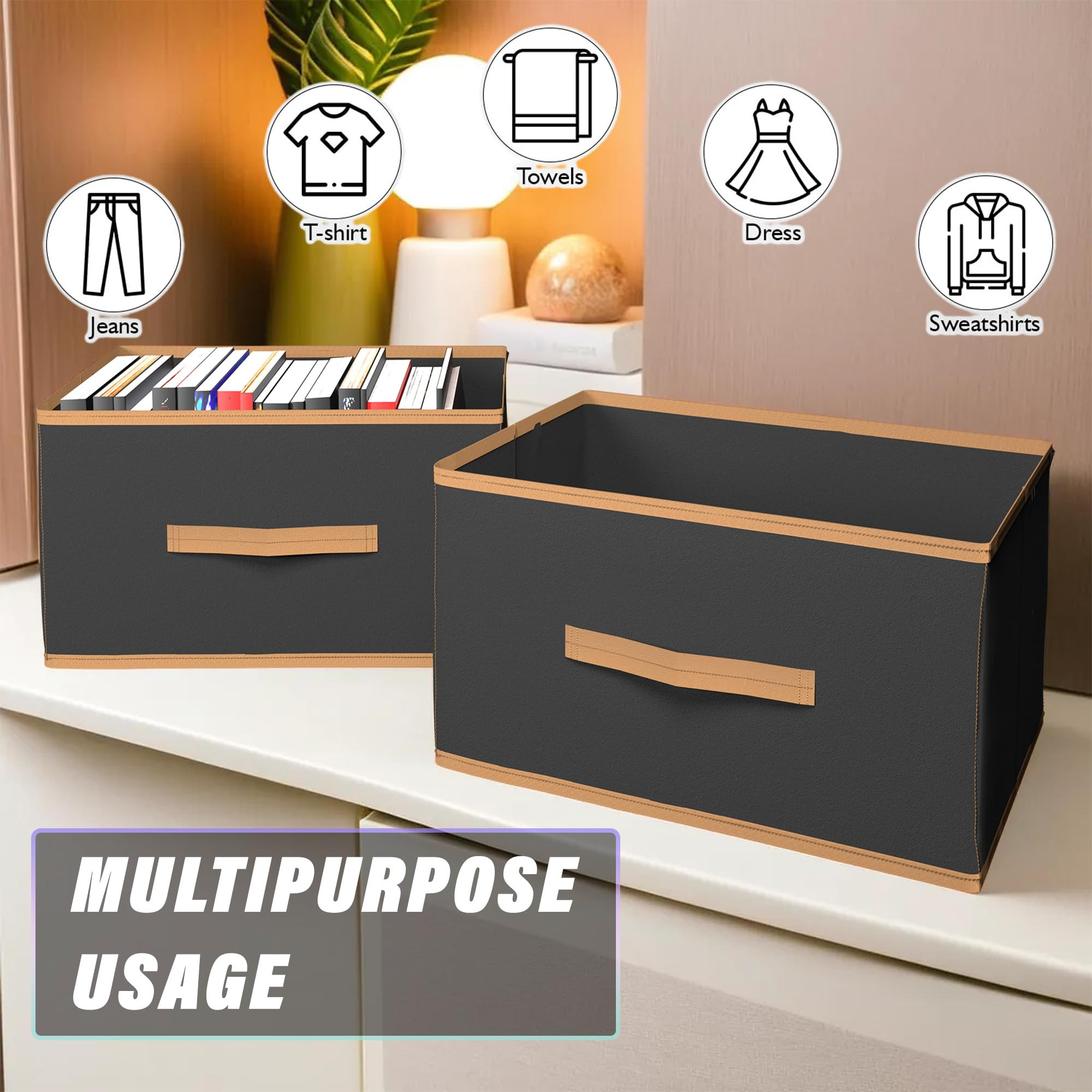 Multipurposes Rectangular Flodable Storage Box Drawer Storage and Cloth Organizer Pack of 6 Black-HS40KUBMART23920