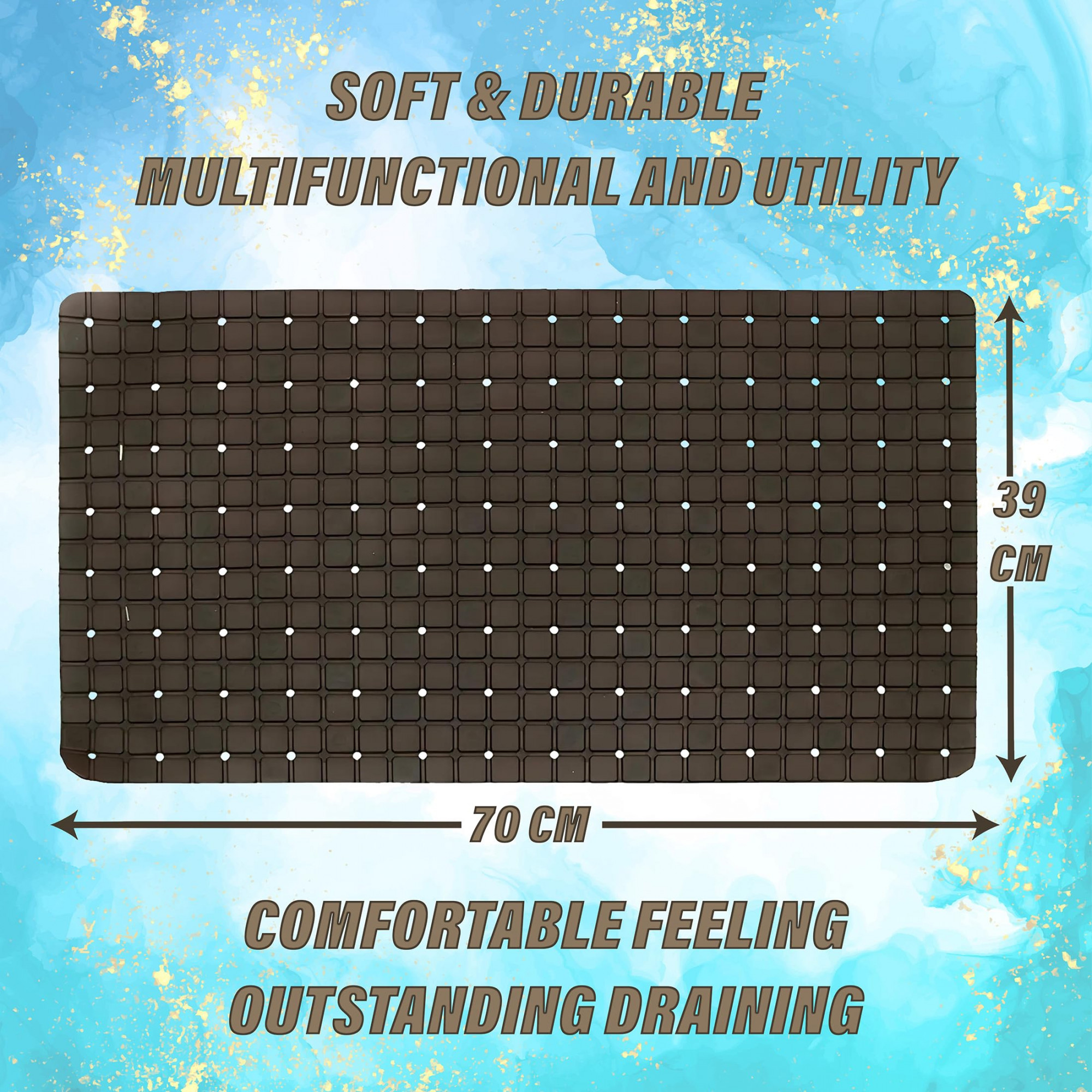 Non Slip Eco Friendly Shower Bath Mat With Drain Holes And Suction Cups to Keep Floor Clean Brown -HS43KUBMART25553