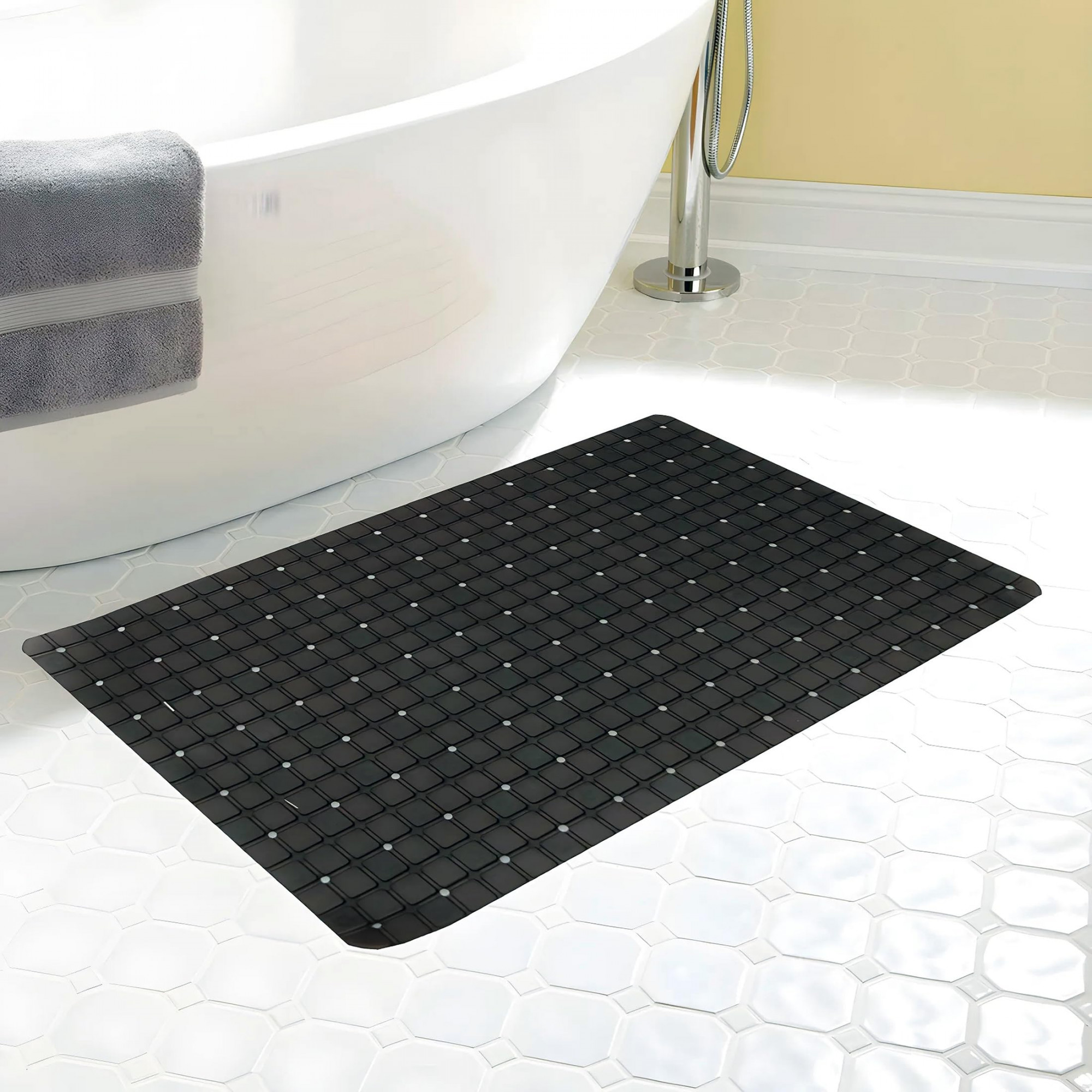 Non Slip Eco Friendly Shower Bath Mat With Drain Holes And Suction Cups to Keep Floor Clean Brown -HS43KUBMART25553