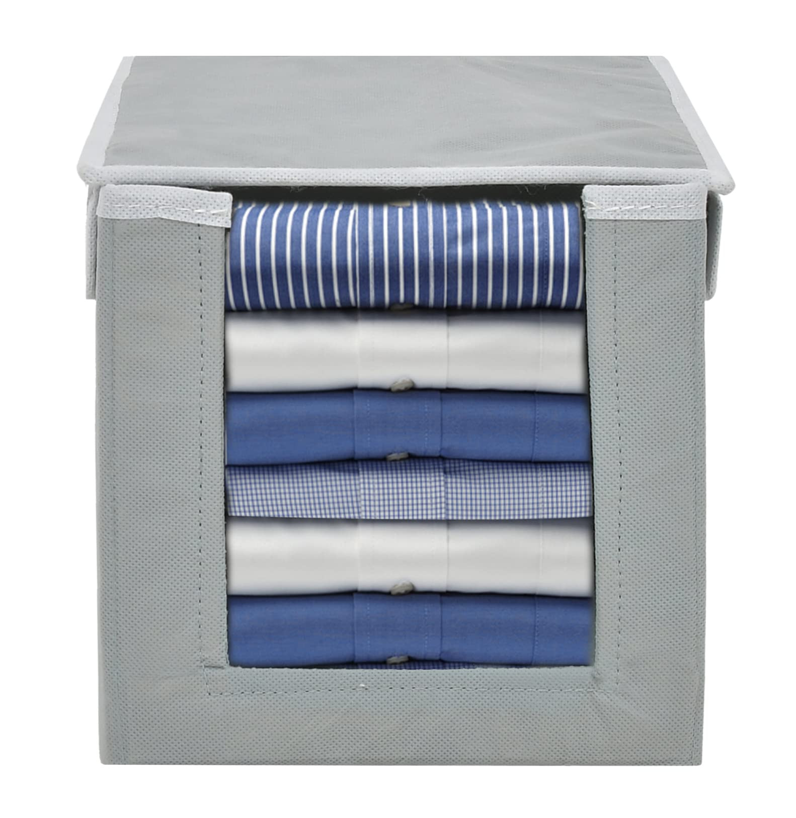 Non-Woven Cloth Stacker Wardrobe OrganizerBin With Carrying Handle  Lid- Pack of 2 Grey-HS43KUBMART26882