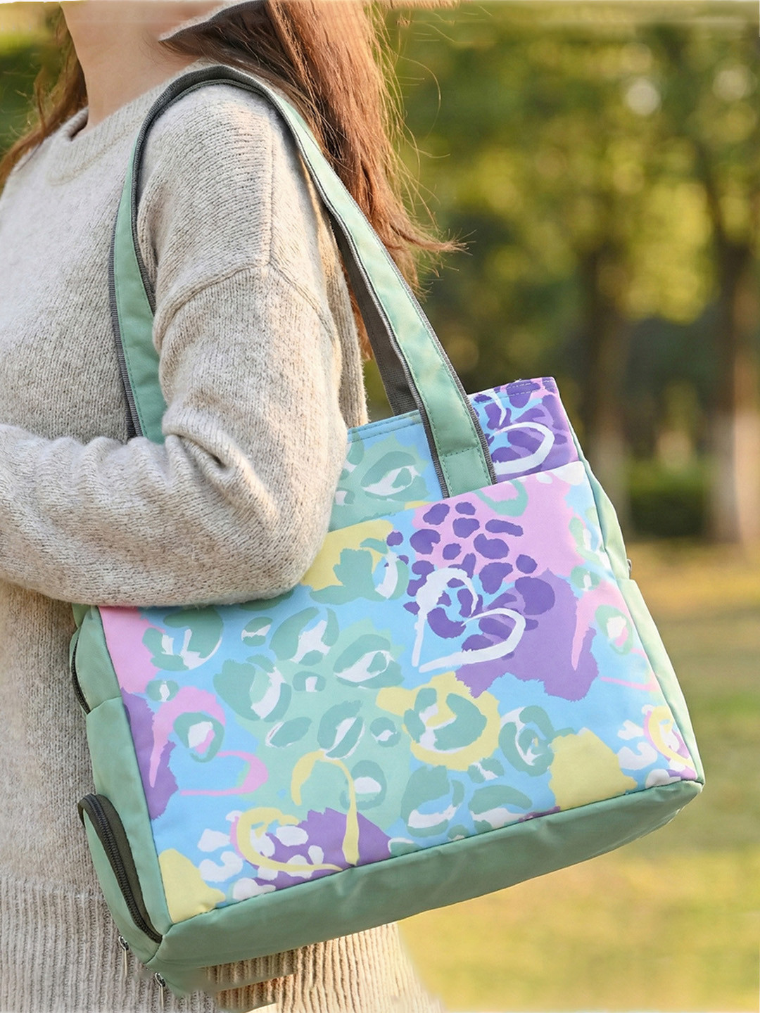 Nylon Womens Shoulder Bag with 7 Compartment  Hidden PocketMoney Pouches  Bottle Holder Stylish Waterproof Hand Bag  Green