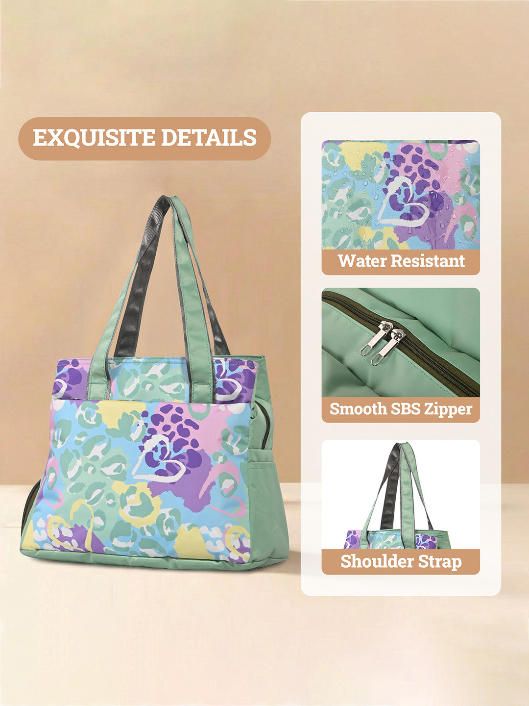 Nylon Womens Shoulder Bag with 7 Compartment  Hidden PocketMoney Pouches  Bottle Holder Stylish Waterproof Hand Bag  Green