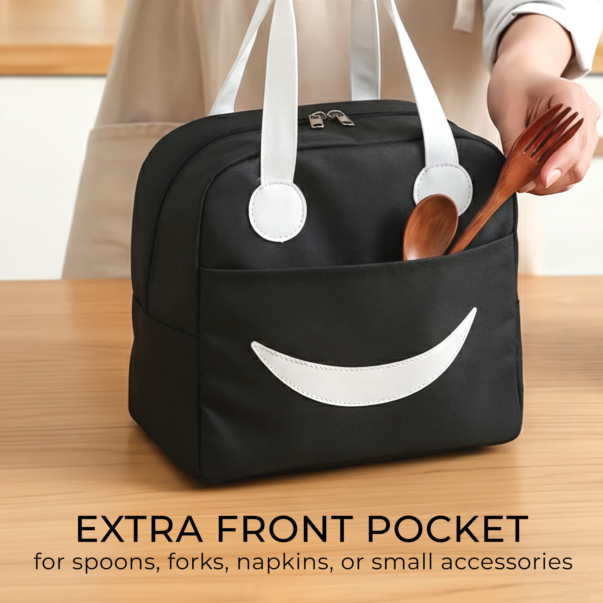 Parachute Insulated Lunch Bag  8 Ltr Leakproof Tiffin Bag HotCold for Girl Boy Women  Men  Ideal for Travel and Office  Smily - Black