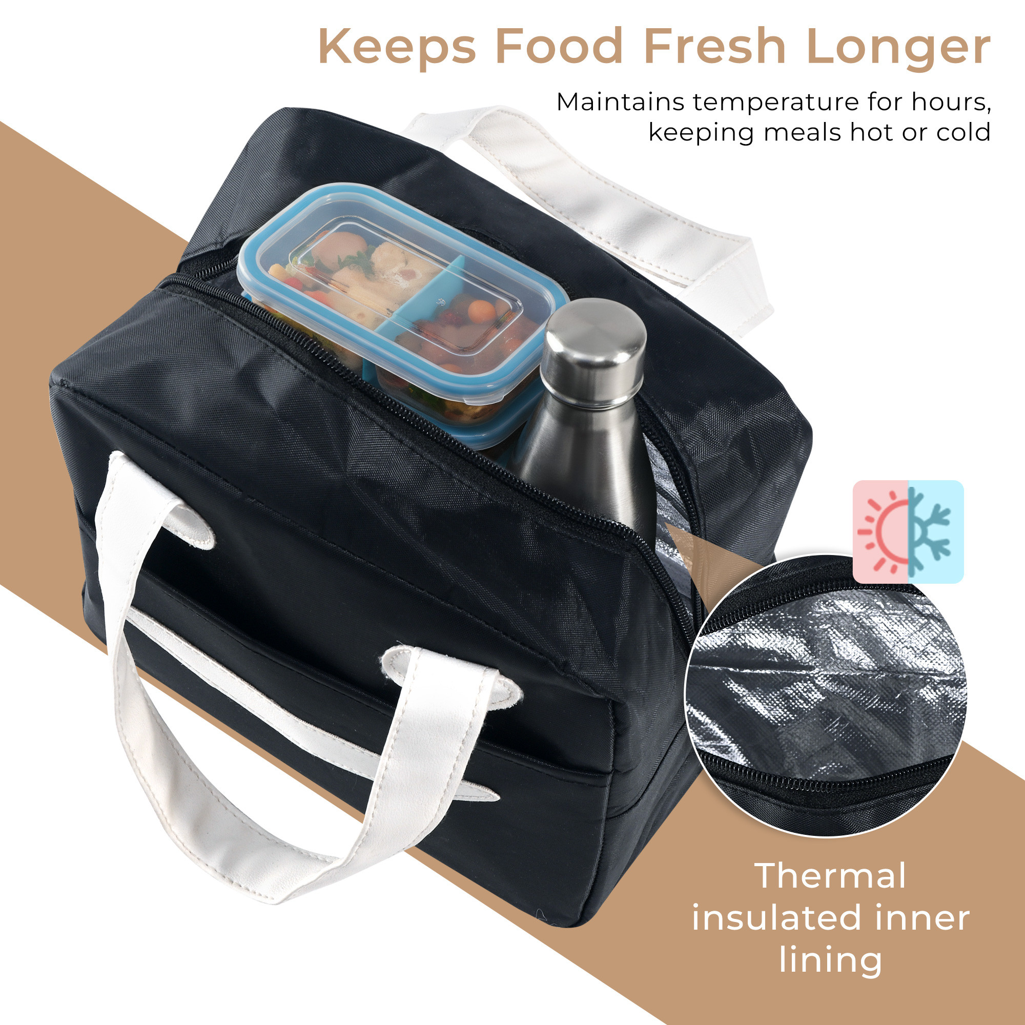 Parachute Insulated Lunch Bag  8 Ltr Leakproof Tiffin Bag HotCold for Girl Boy Women  Men  Ideal for Travel and Office  Smily - Black