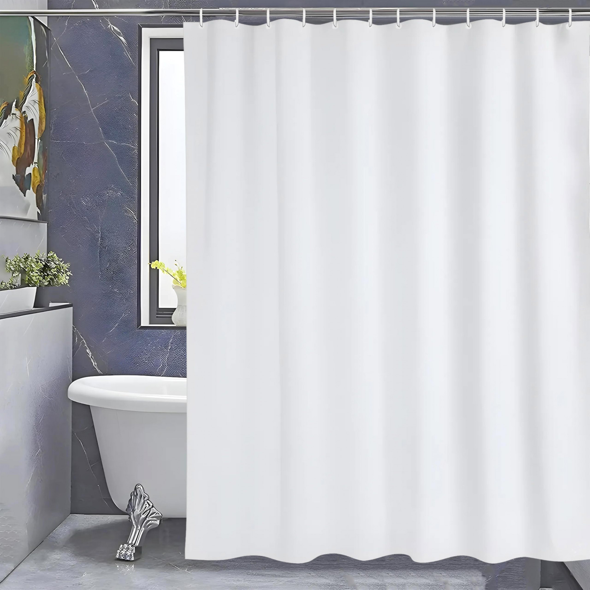 PEVA Shower Curtain Liner  Heavy Duty Plastic Shower Curtain With Hooks for Bathroom Bathtub 70 x 80 White-KUBMART11548
