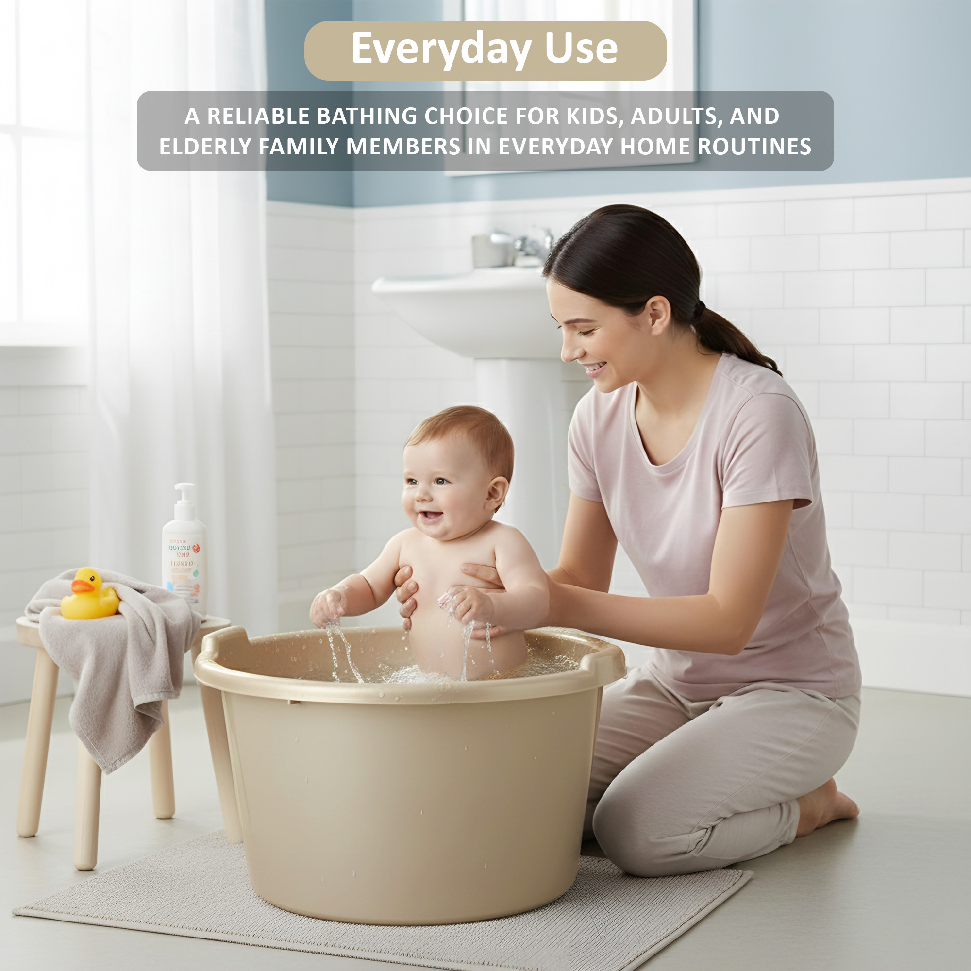 Plastic Bathing Tub Large Capicity for Home  Multipurpose Storage Washing Baby Bath Tub for Kids  Adult  Basin - Beige