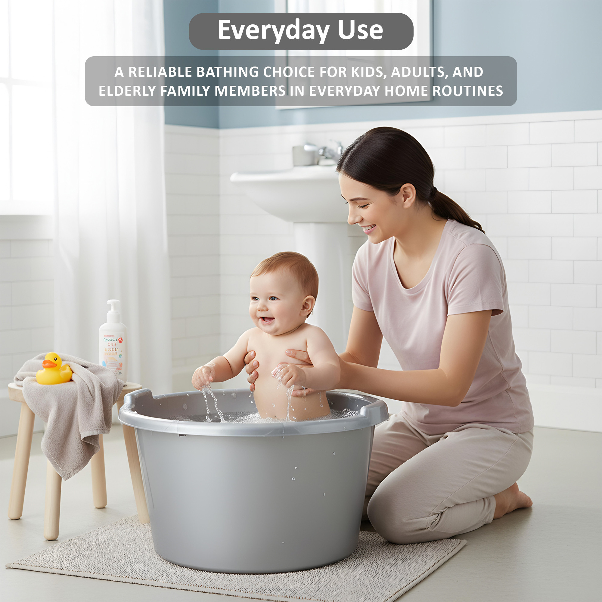 Plastic Bathing Tub Large Capicity for Home  Multipurpose Storage Washing Baby Bath Tub for Kids  Adult  Basin - Grey