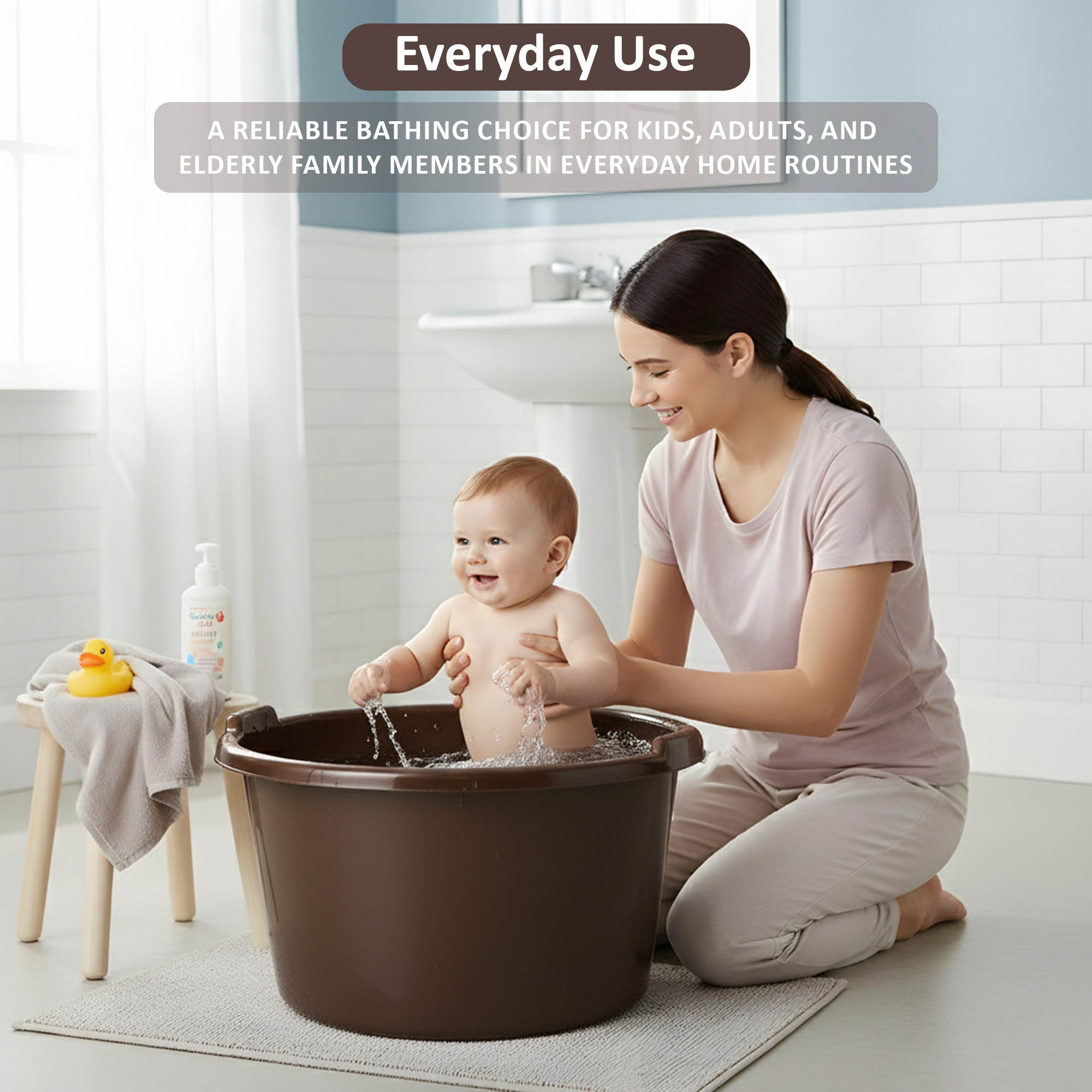 Plastic Bathing Tub Large Capicity for Home  Multipurpose Storage Washing Baby Bath Tub for Kids  Adult  Basin - Brown