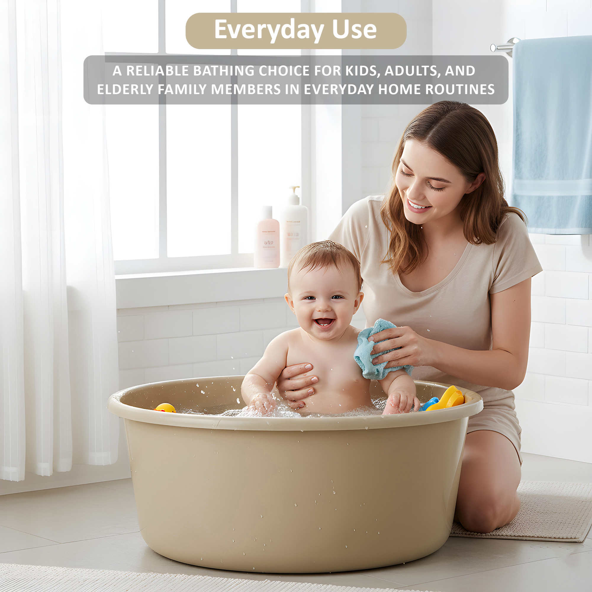 Plastic Bathing Tub Large Capicity for Home  Multipurpose Storage Washing Baby Bath Tub for Kids  Adult  Basin - Beige