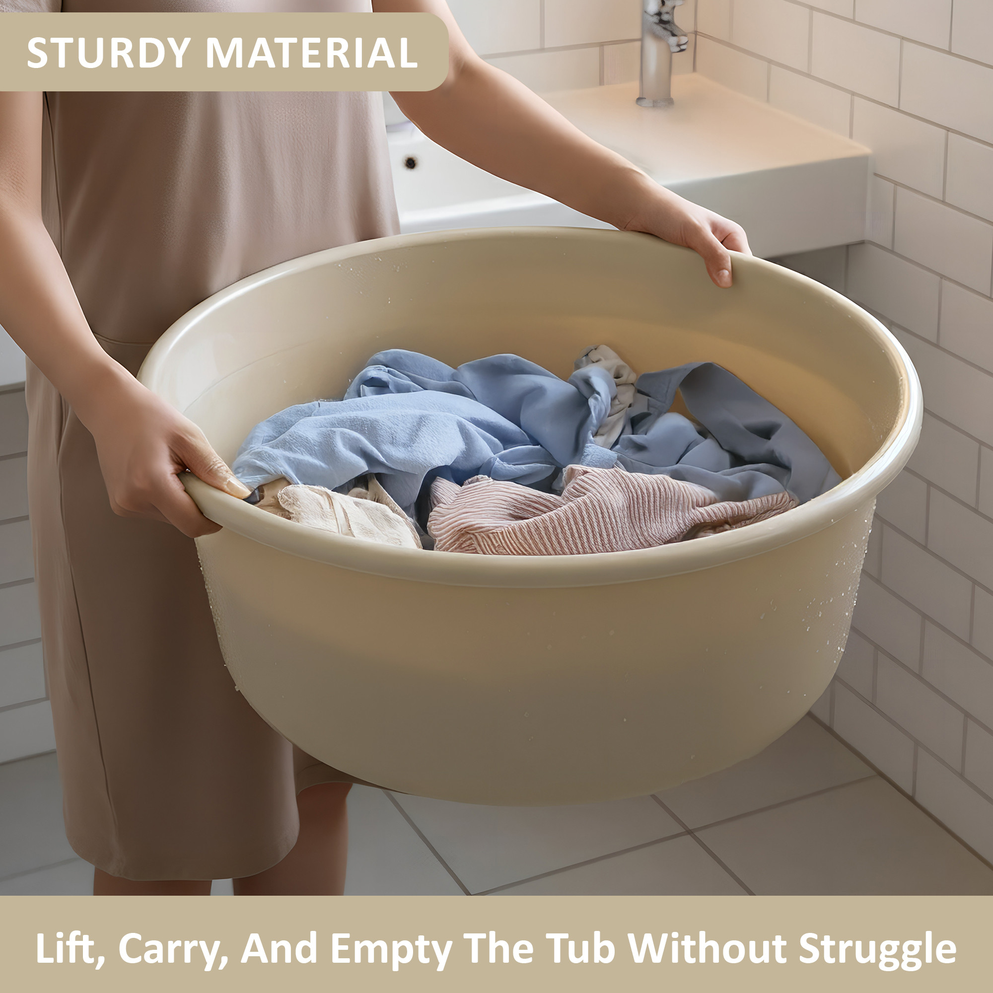 Plastic Bathing Tub Large Capicity for Home  Multipurpose Storage Washing Baby Bath Tub for Kids  Adult  Basin - Beige