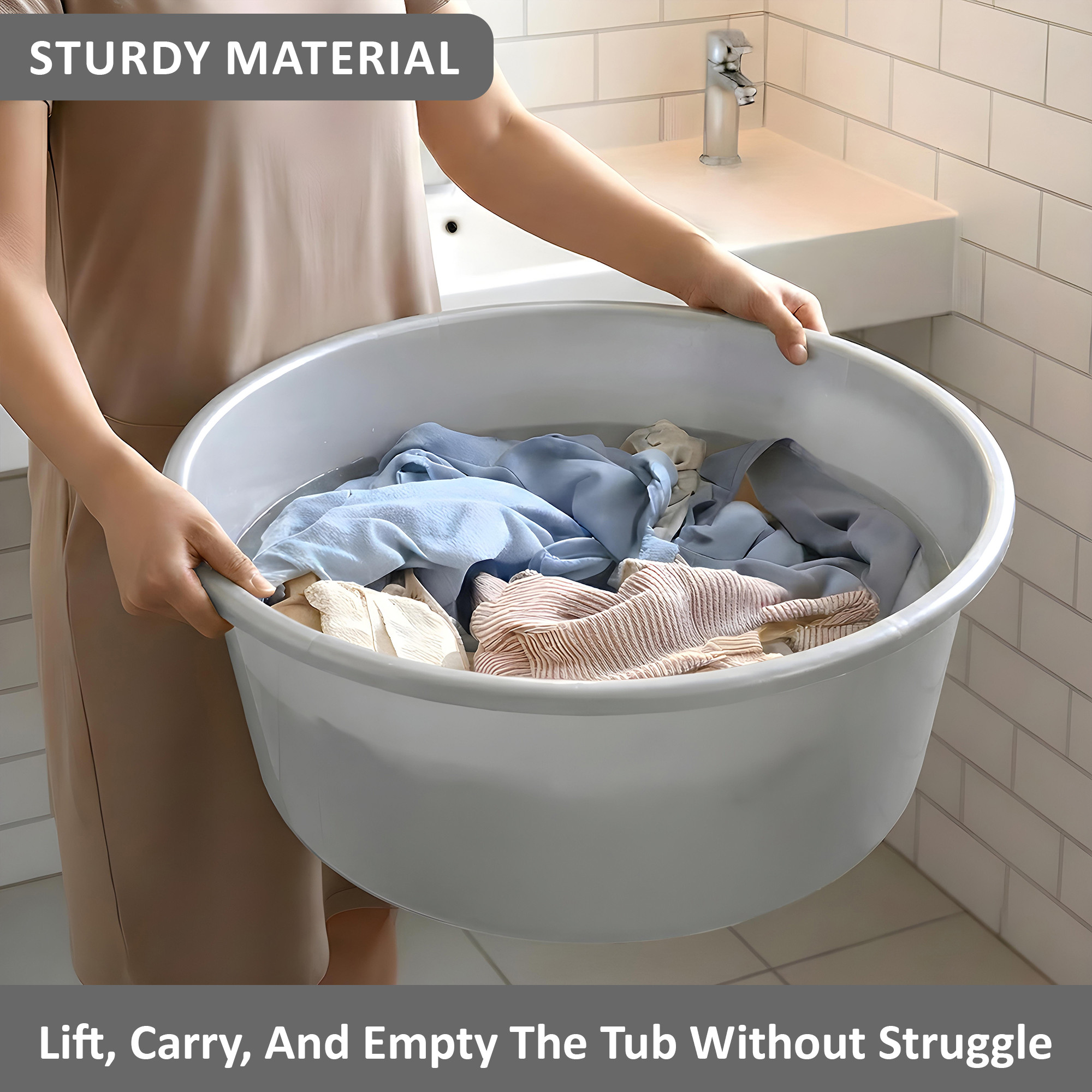 Plastic Bathing Tub Large Capicity for Home  Multipurpose Storage Washing Baby Bath Tub for Kids  Adult  Basin - Grey