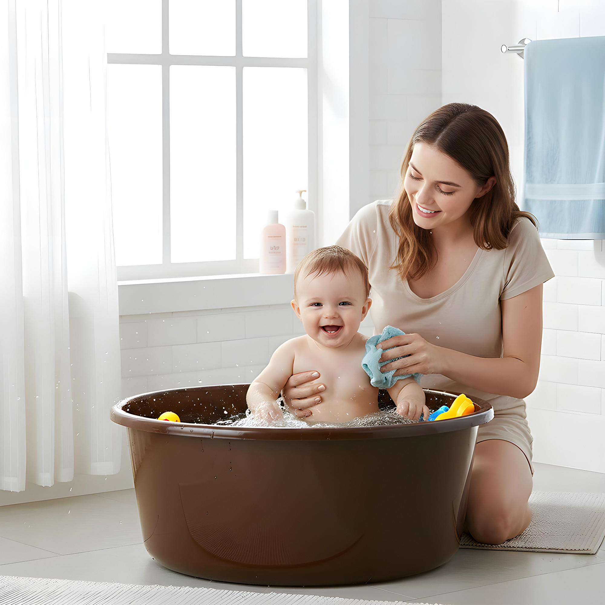 Plastic Bathing Tub Large Capicity for Home  Multipurpose Storage Washing Baby Bath Tub for Kids  Adult  Basin - Brown