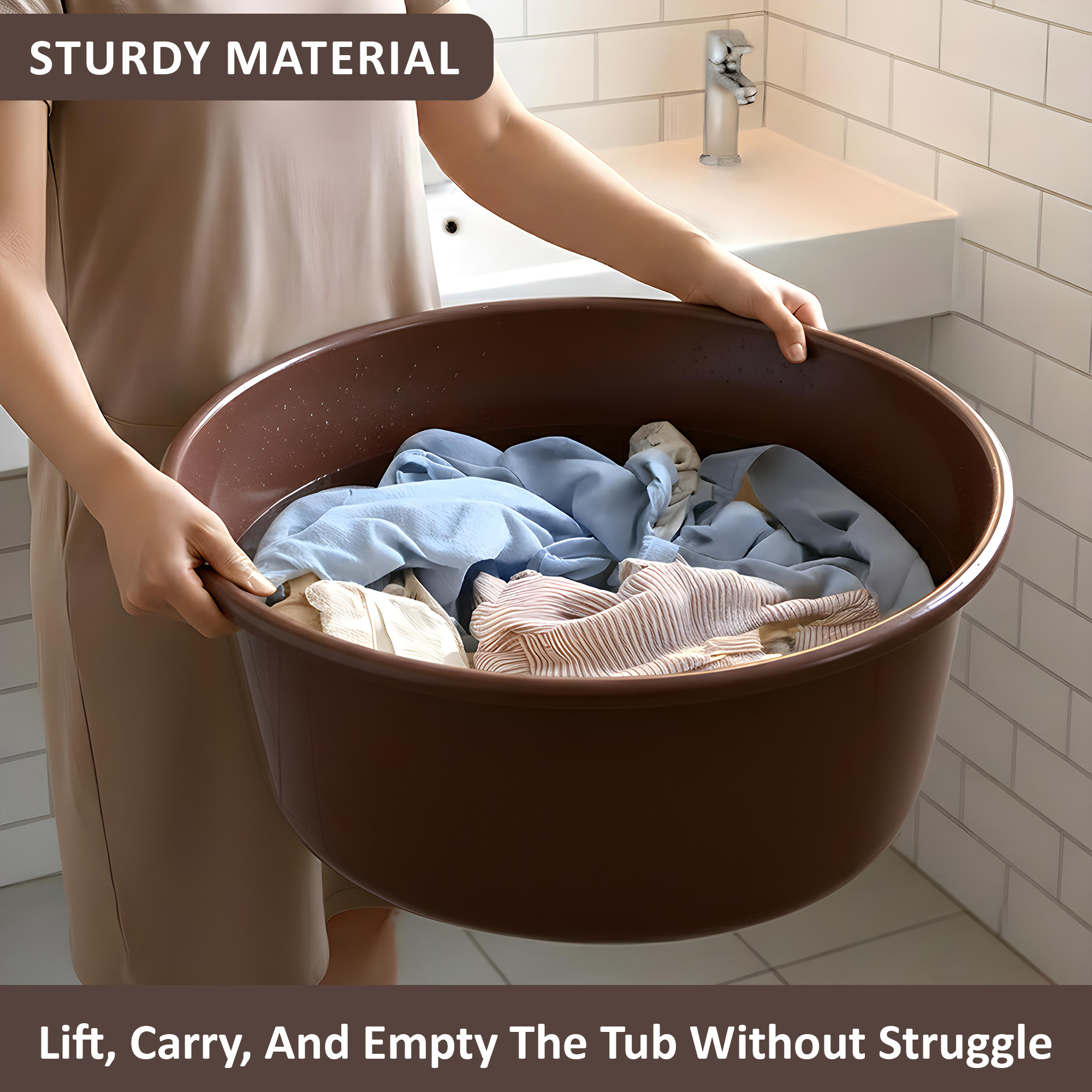 Plastic Bathing Tub Large Capicity for Home  Multipurpose Storage Washing Baby Bath Tub for Kids  Adult  Basin - Brown