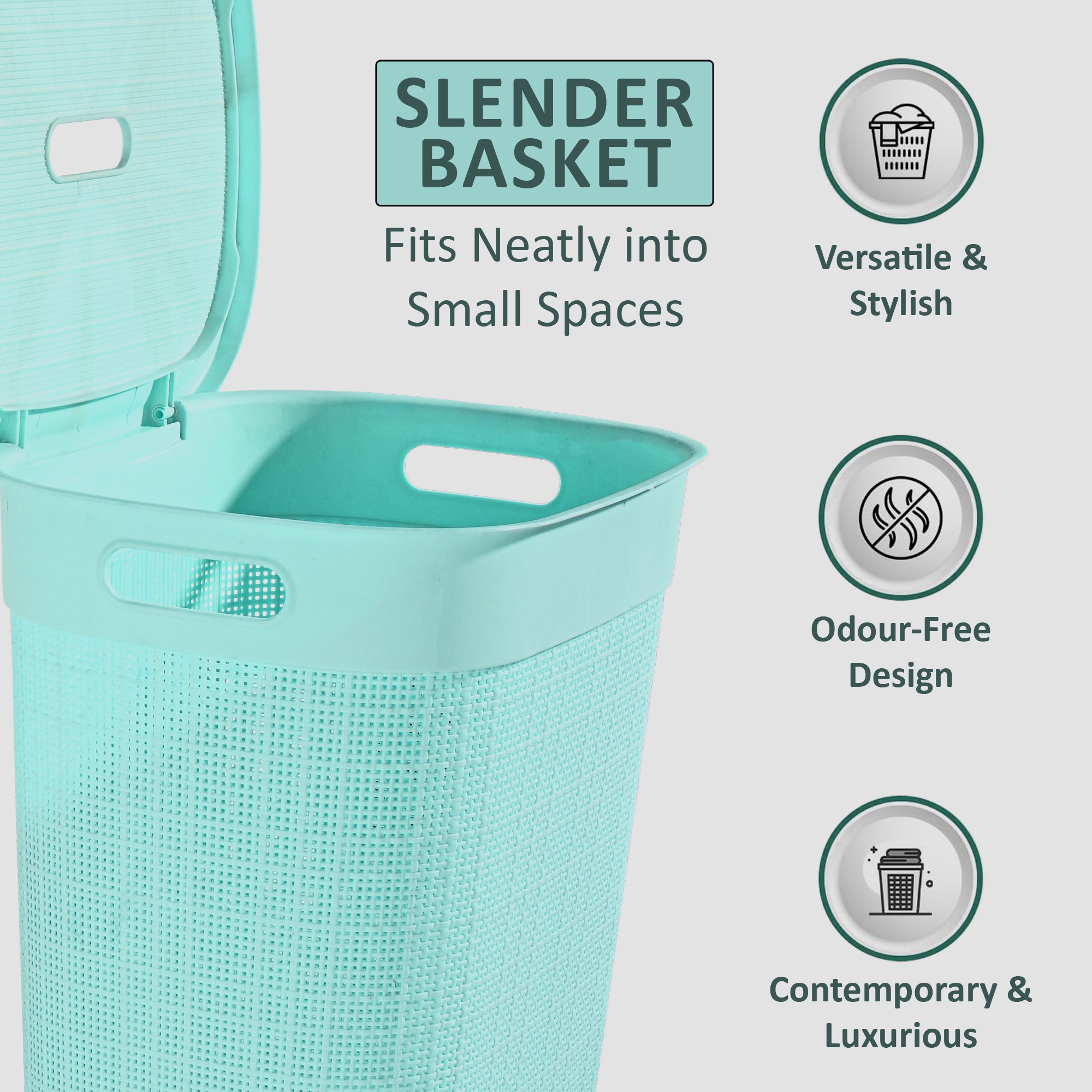 Plastic Large 55 Ltr Laundry Basket with Lid  Handle  Multipurpose Portable Houseware Storing ClothesToysBook  Wood  Firozi