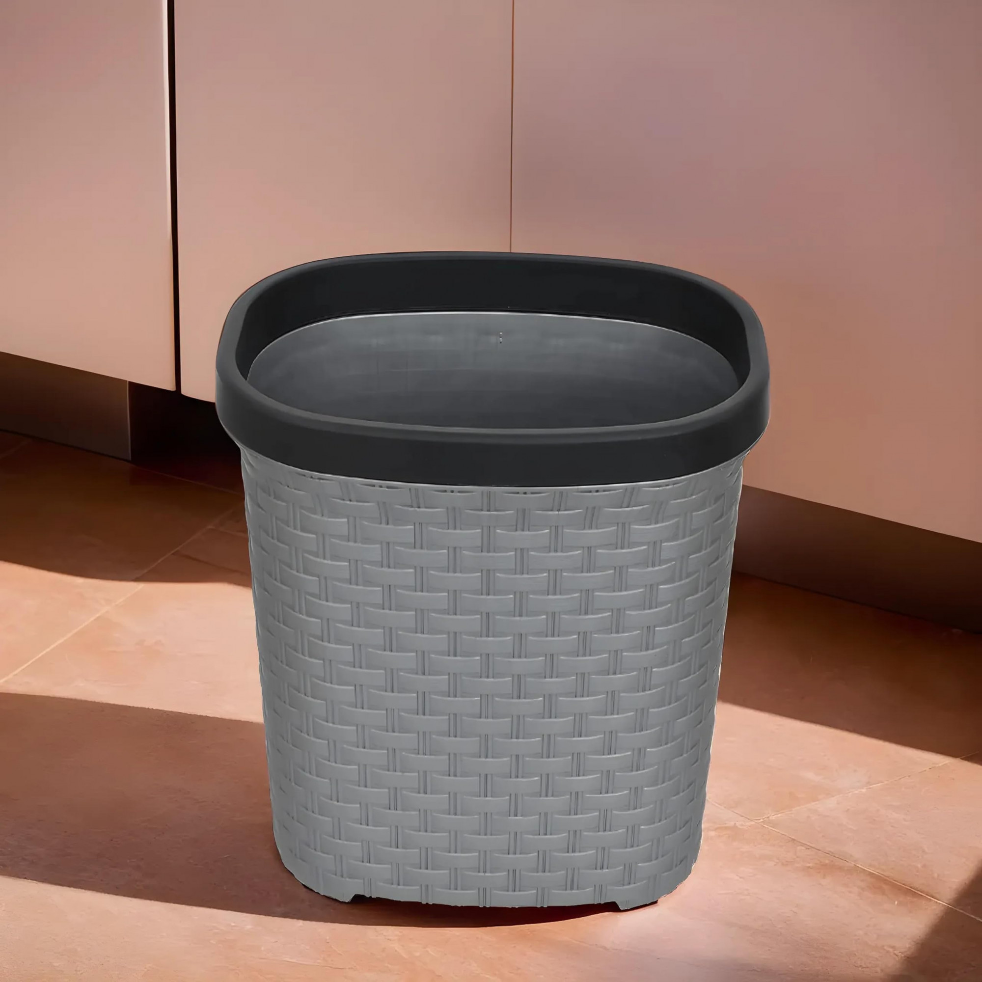 Plastic Open Dustbin Garbage Bin Trash Can Waste Bin  7 Litre- Pack of 2 Grey-47KM0713