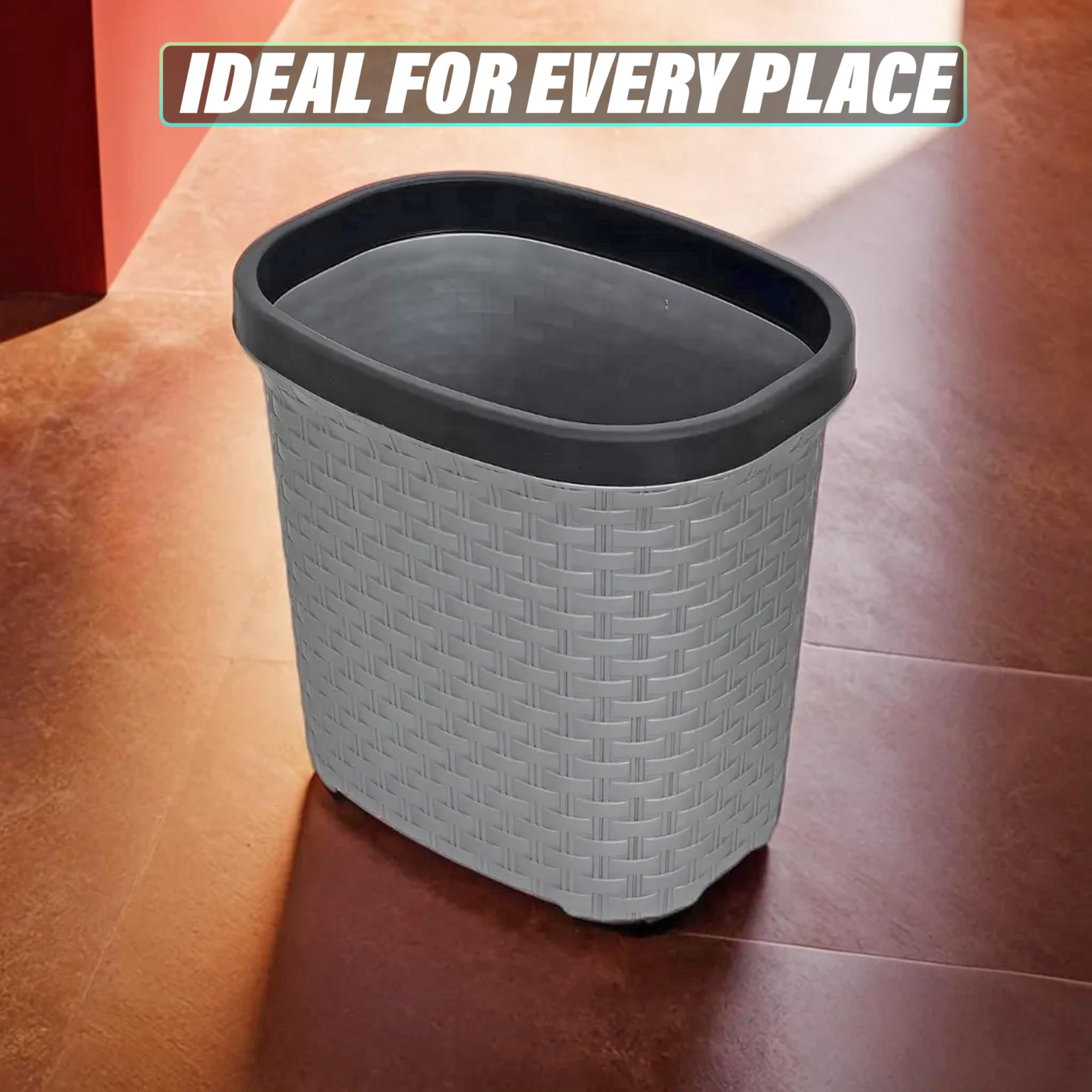 Plastic Open Dustbin Garbage Bin Trash Can Waste Bin  7 Litre- Pack of 2 Grey-47KM0713