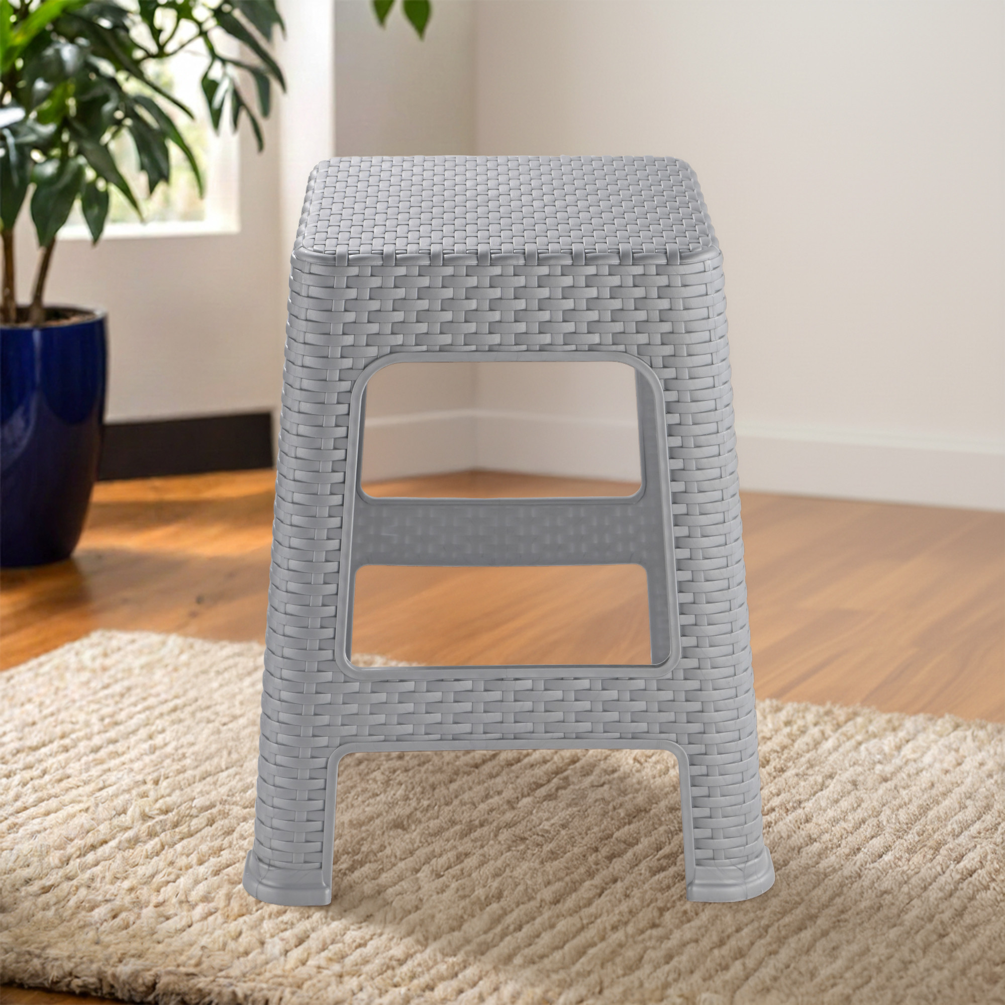 Plastic Optima Seating Stool Suitable for Indoor  Outdoor Use  Anti-Slip Stool for Adult  Senior Citizen-Friendly Design  Silver