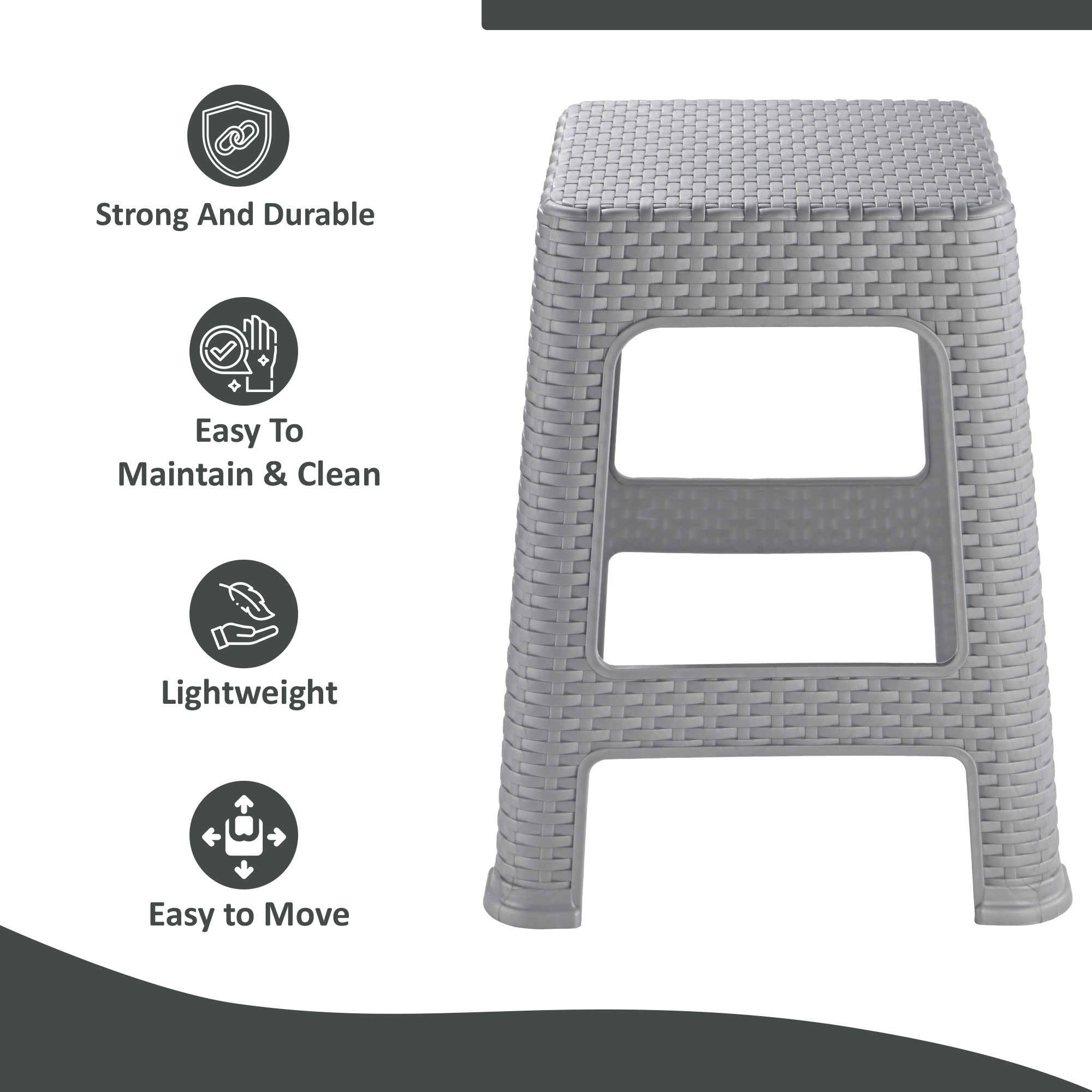 Plastic Optima Seating Stool Suitable for Indoor  Outdoor Use  Anti-Slip Stool for Adult  Senior Citizen-Friendly Design  Silver