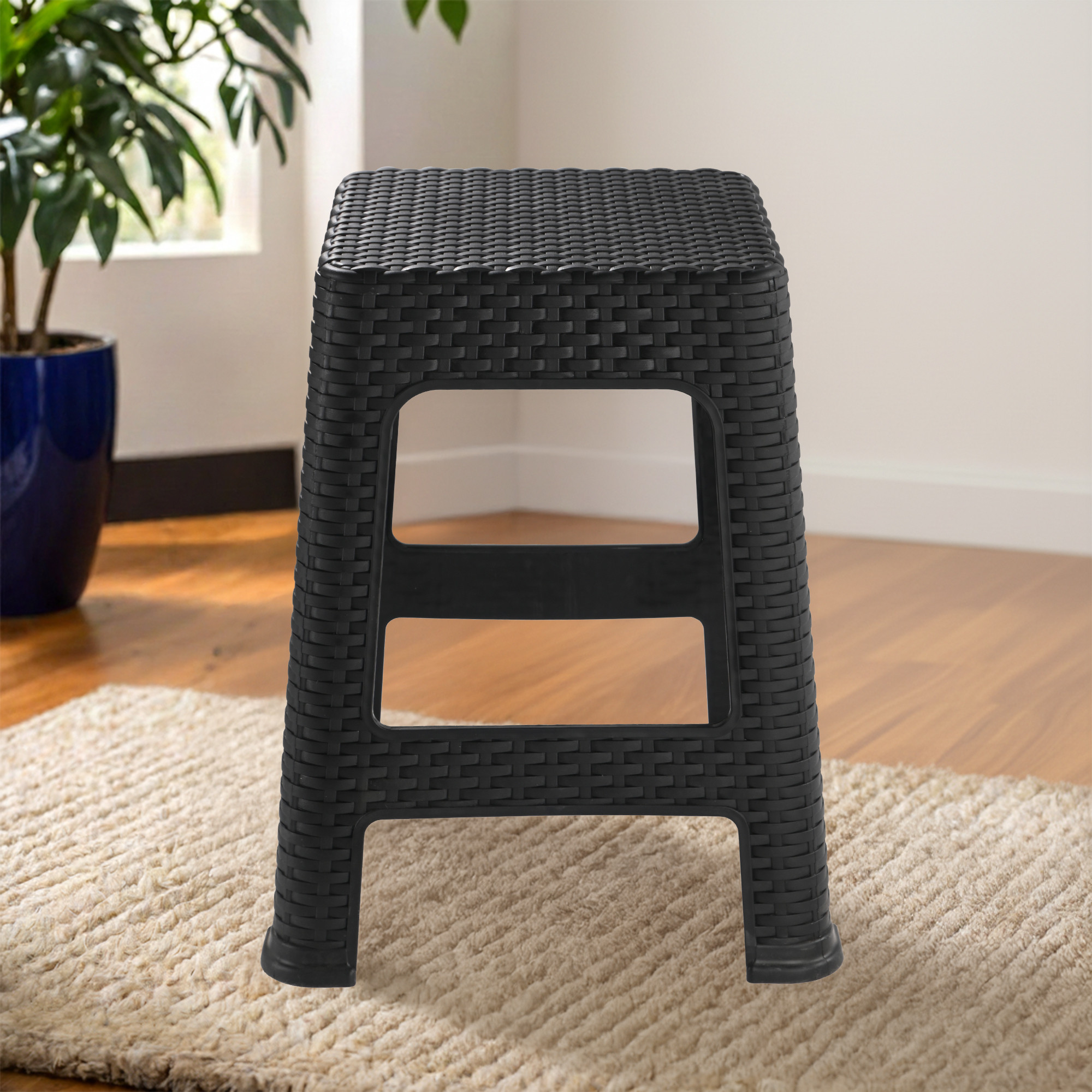 Plastic Optima Seating Stool Suitable for Indoor  Outdoor Use  Anti-Slip Stool for Adult  Senior Citizen-Friendly Design  Black