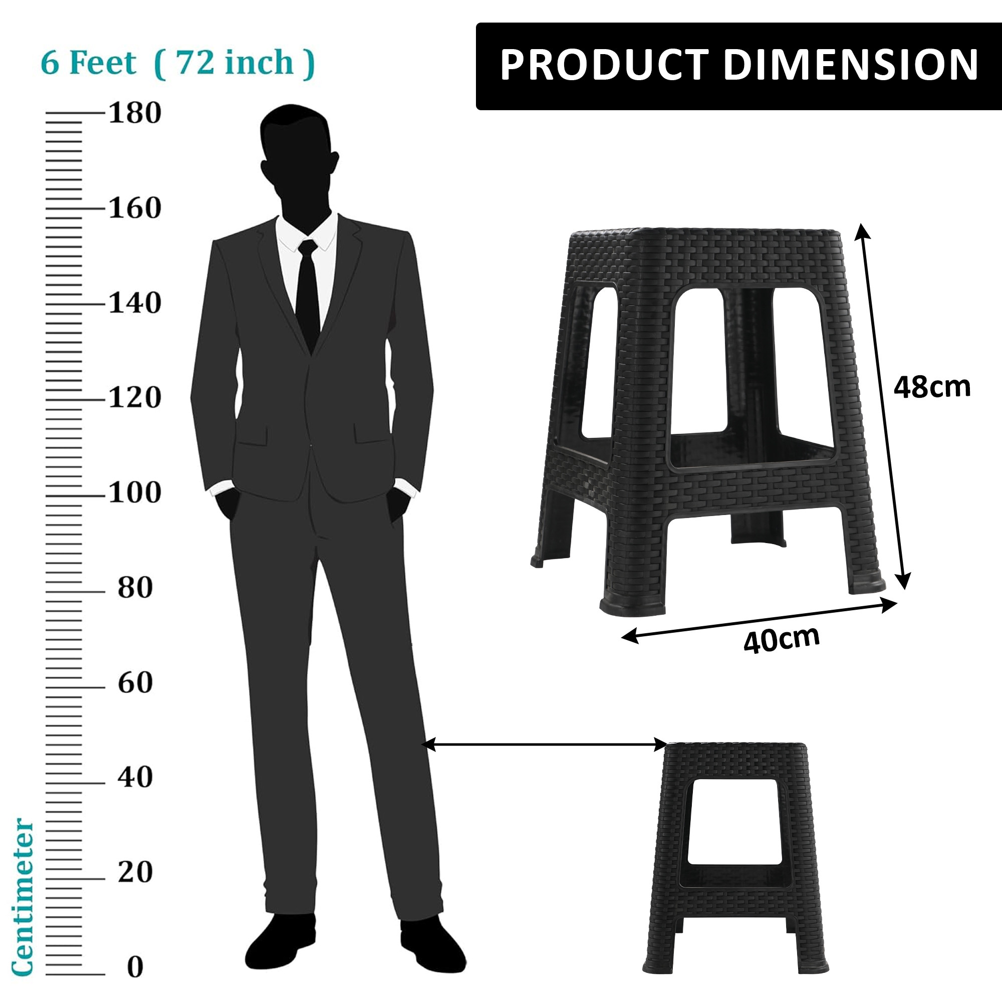 Plastic Optima Seating Stool Suitable for Indoor  Outdoor Use  Anti-Slip Stool for Adult  Senior Citizen-Friendly Design  Black