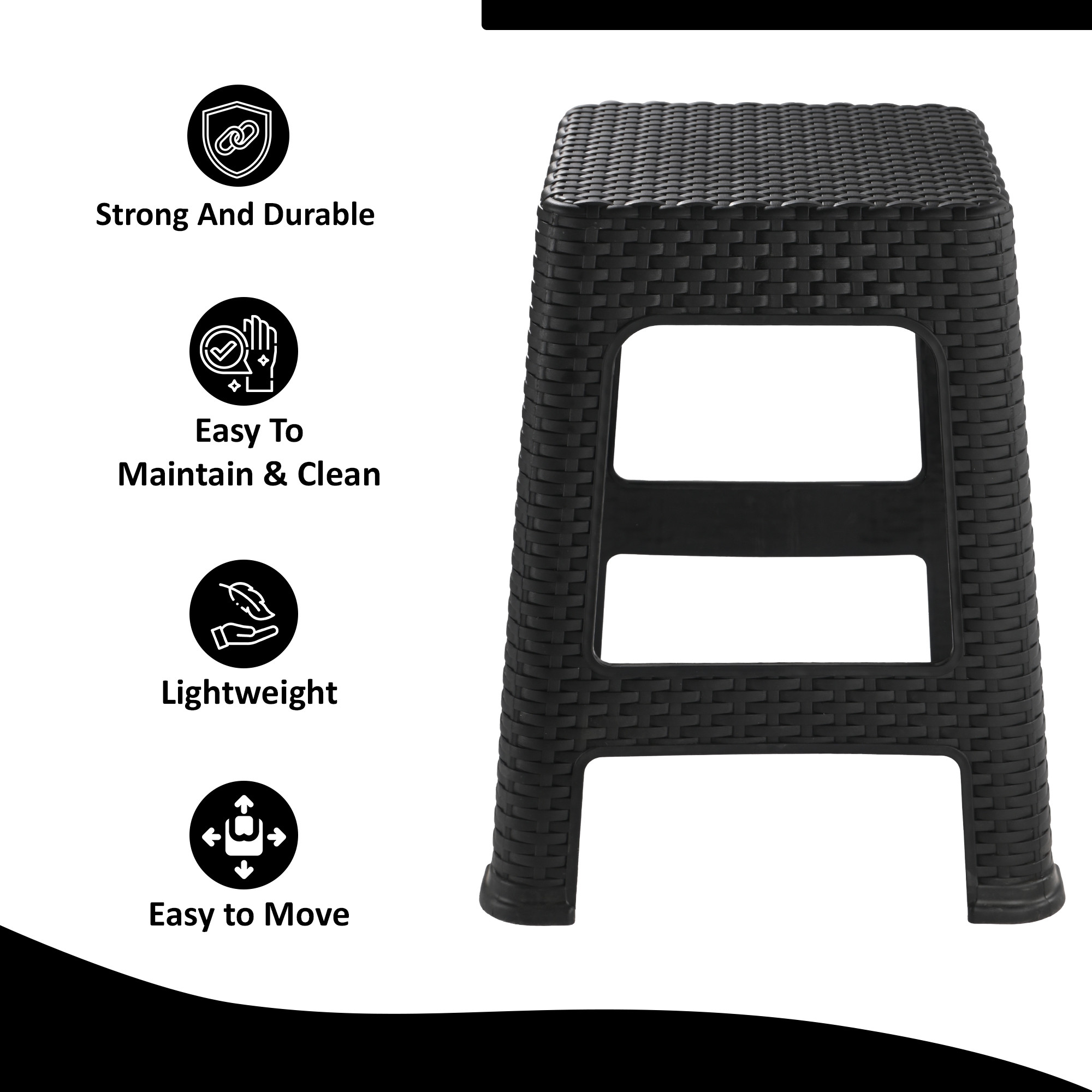 Plastic Optima Seating Stool Suitable for Indoor  Outdoor Use  Anti-Slip Stool for Adult  Senior Citizen-Friendly Design  Black
