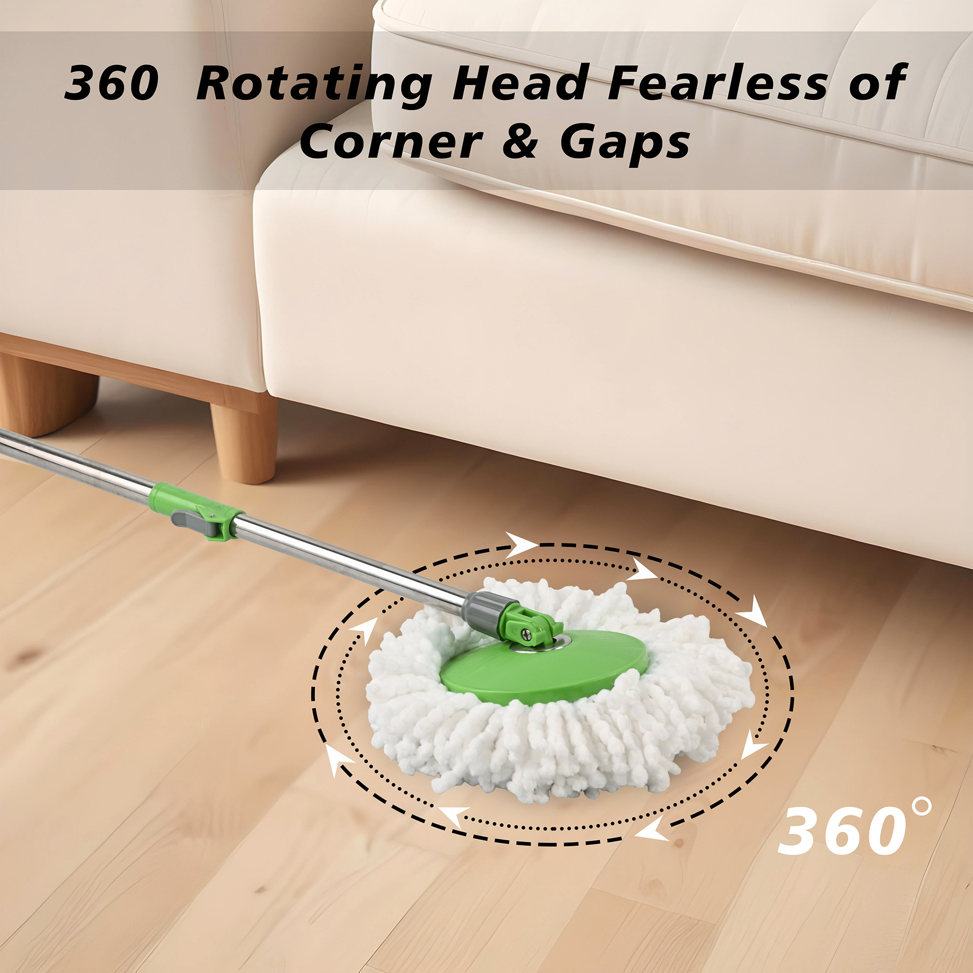 Plastic Spin Mop Bucket  Extendable Handle Moppers for Cleaning Floor with 2 Refills  360 Floor Cleaner Mopping Machine Set for Home  Office  Pocha Stick - Green