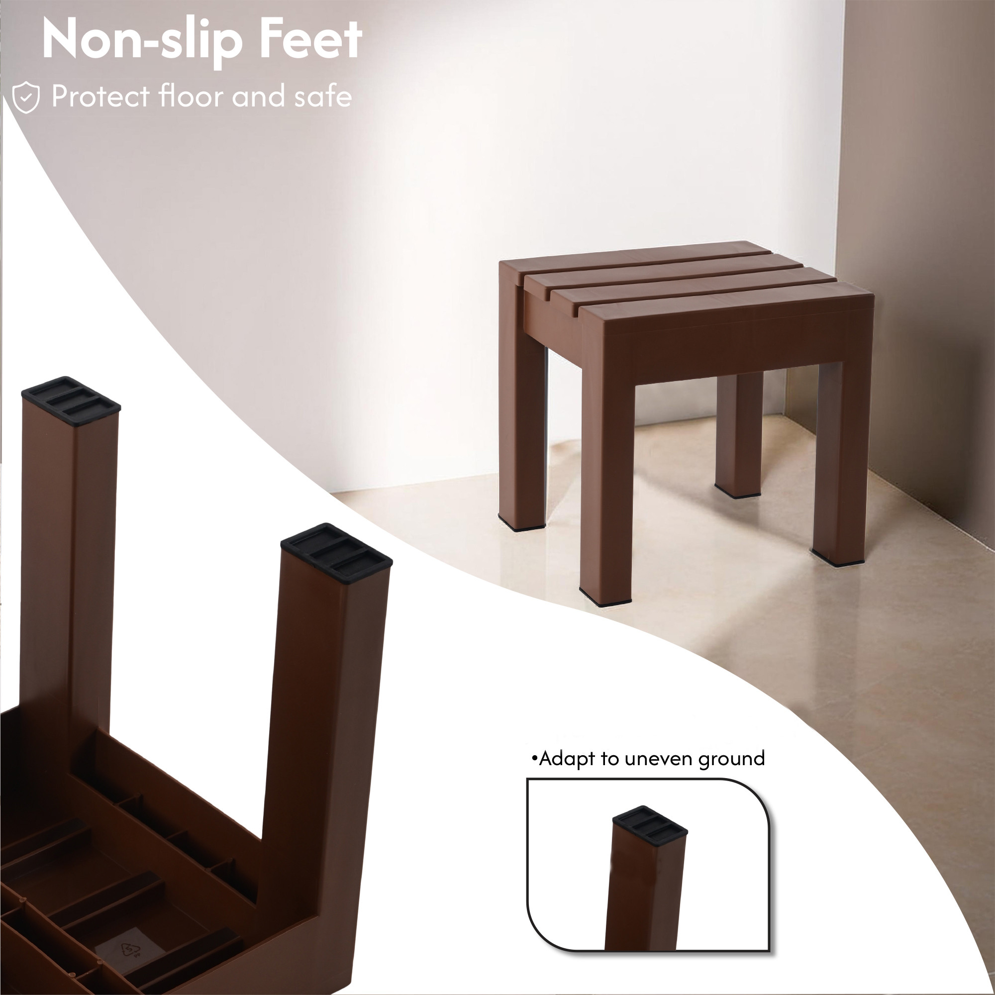 Plastic Stool for Home Use  Anti Slip Bath Stools for Bathroom  Adults Stool for Kitchen Use  Under Desk Portable Step Stool for Home and Office  Small Flower Pot Stand  Brown