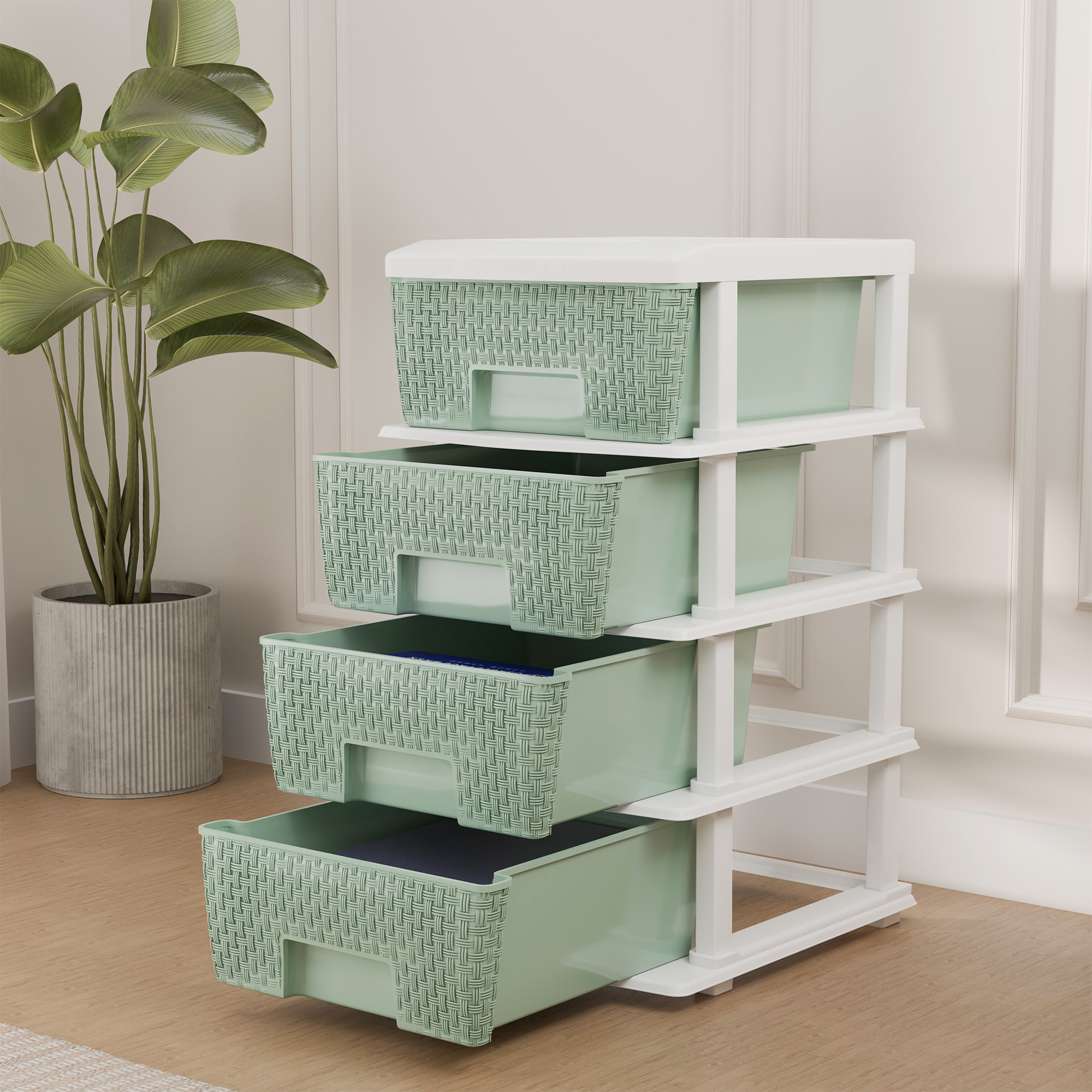 Plastic Storage DrawerSpacious Organizer for ToysBooks  Modular Storage Rack for HomeKitchenOffice  Checks - White  Green