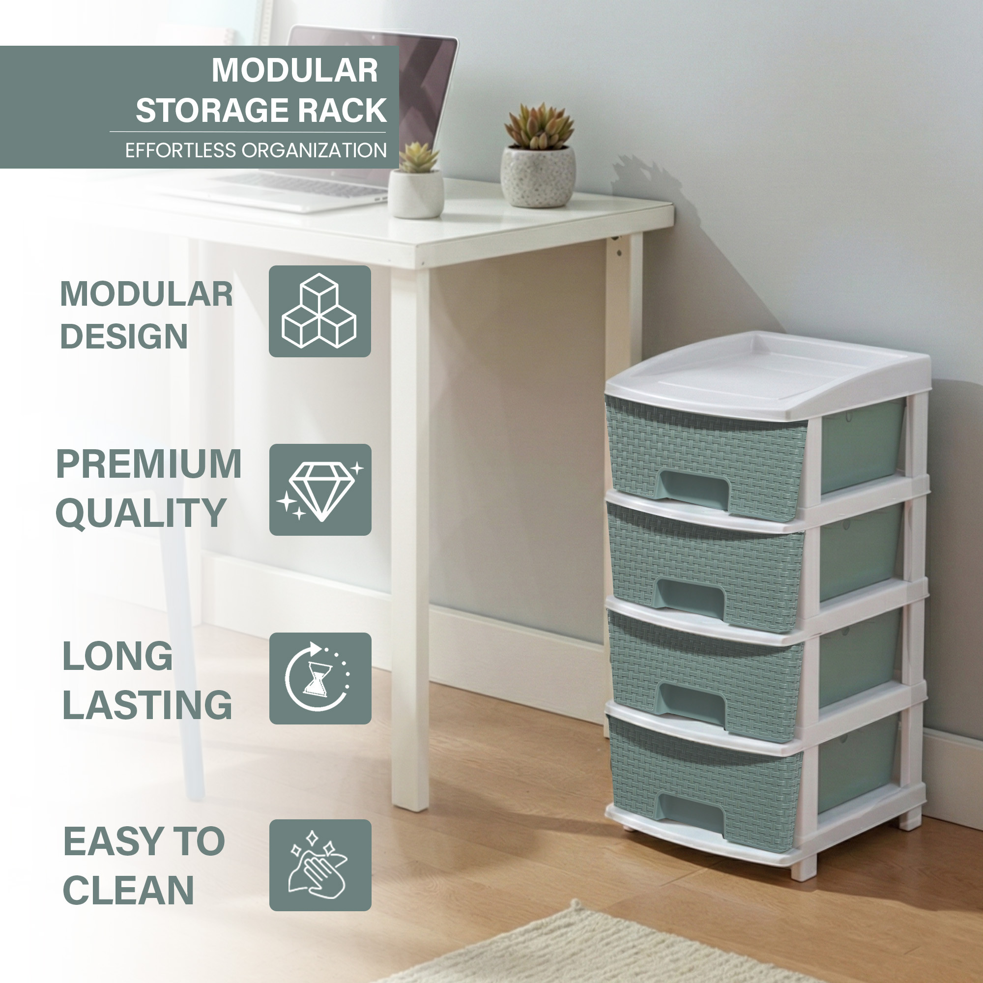 Plastic Storage DrawerSpacious Organizer for ToysBooks  Modular Storage Rack for HomeKitchenOffice  Checks - White  Green