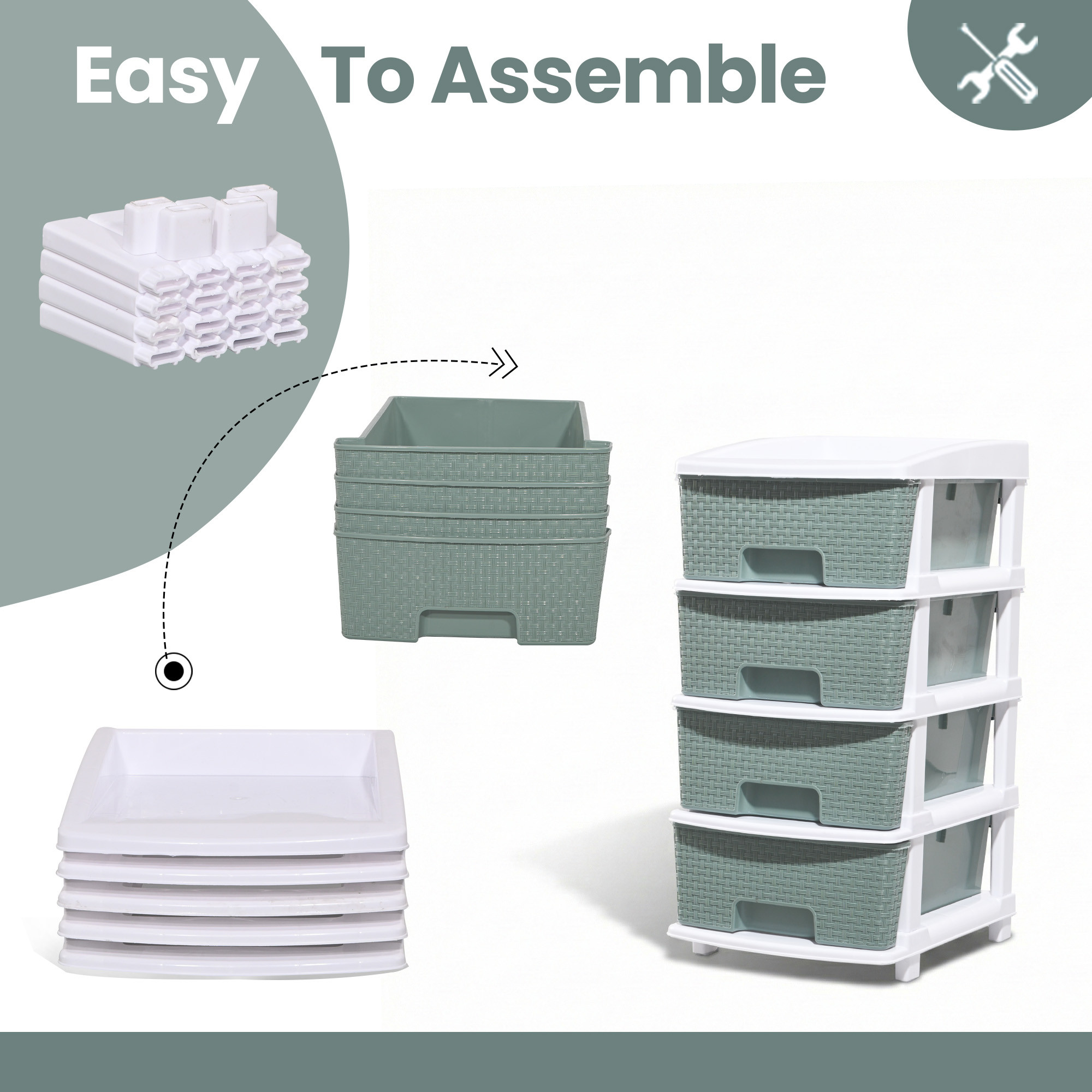 Plastic Storage DrawerSpacious Organizer for ToysBooks  Modular Storage Rack for HomeKitchenOffice  Checks - White  Green