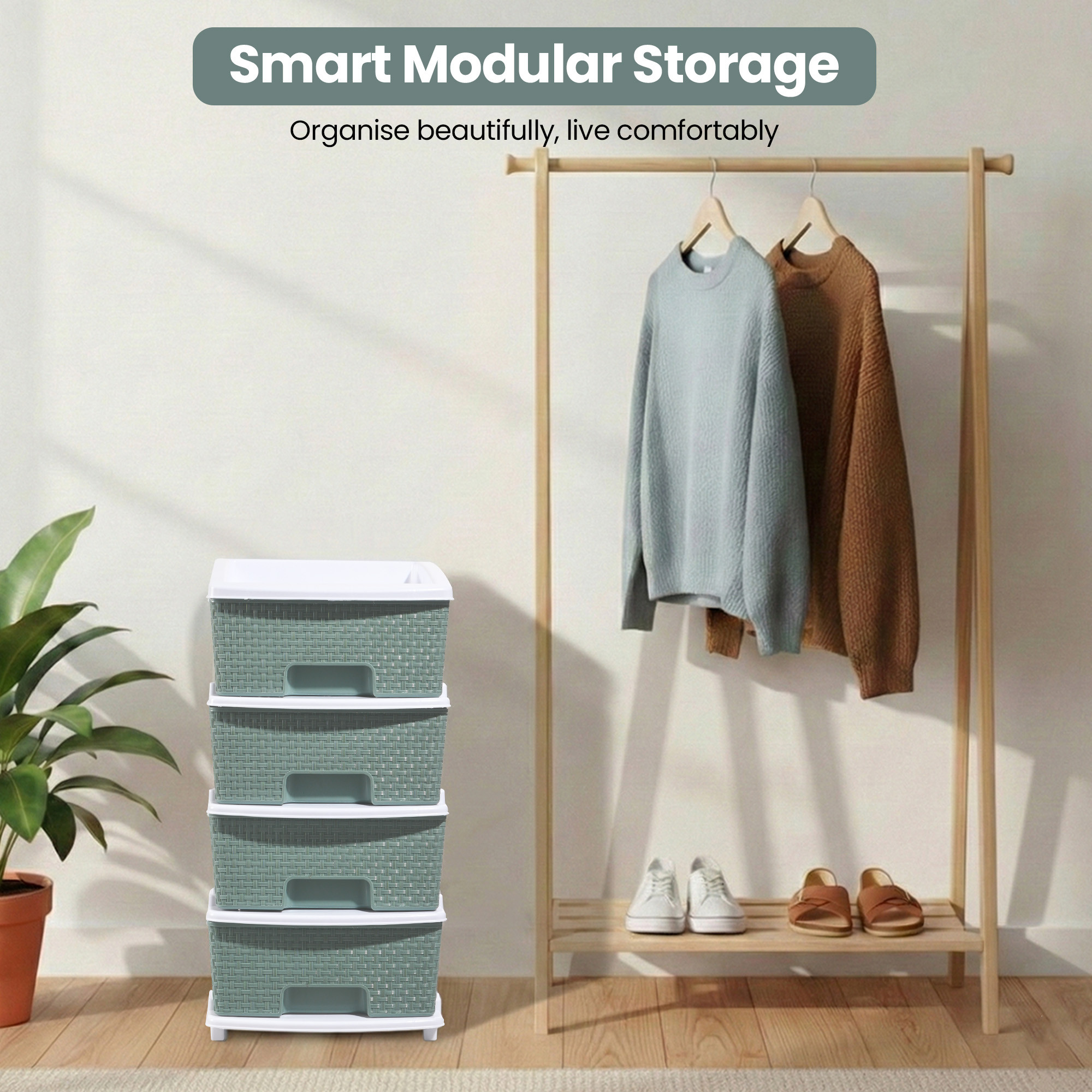 Plastic Storage DrawerSpacious Organizer for ToysBooks  Modular Storage Rack for HomeKitchenOffice  Checks - White  Green