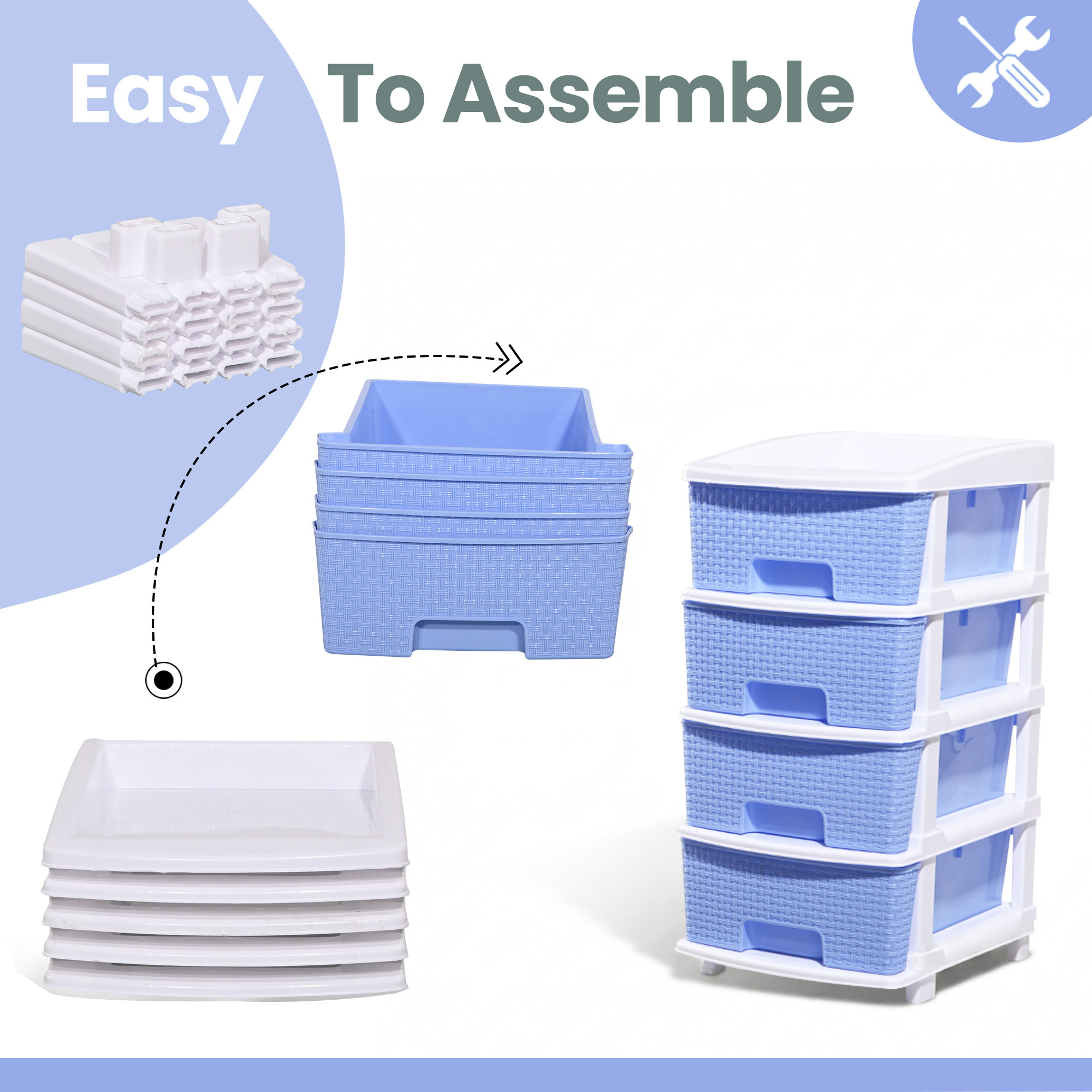 Plastic Storage DrawerSpacious Organizer for ToysBooks  Modular Storage Rack for HomeKitchenOffice  Checks - White  Sky Blue