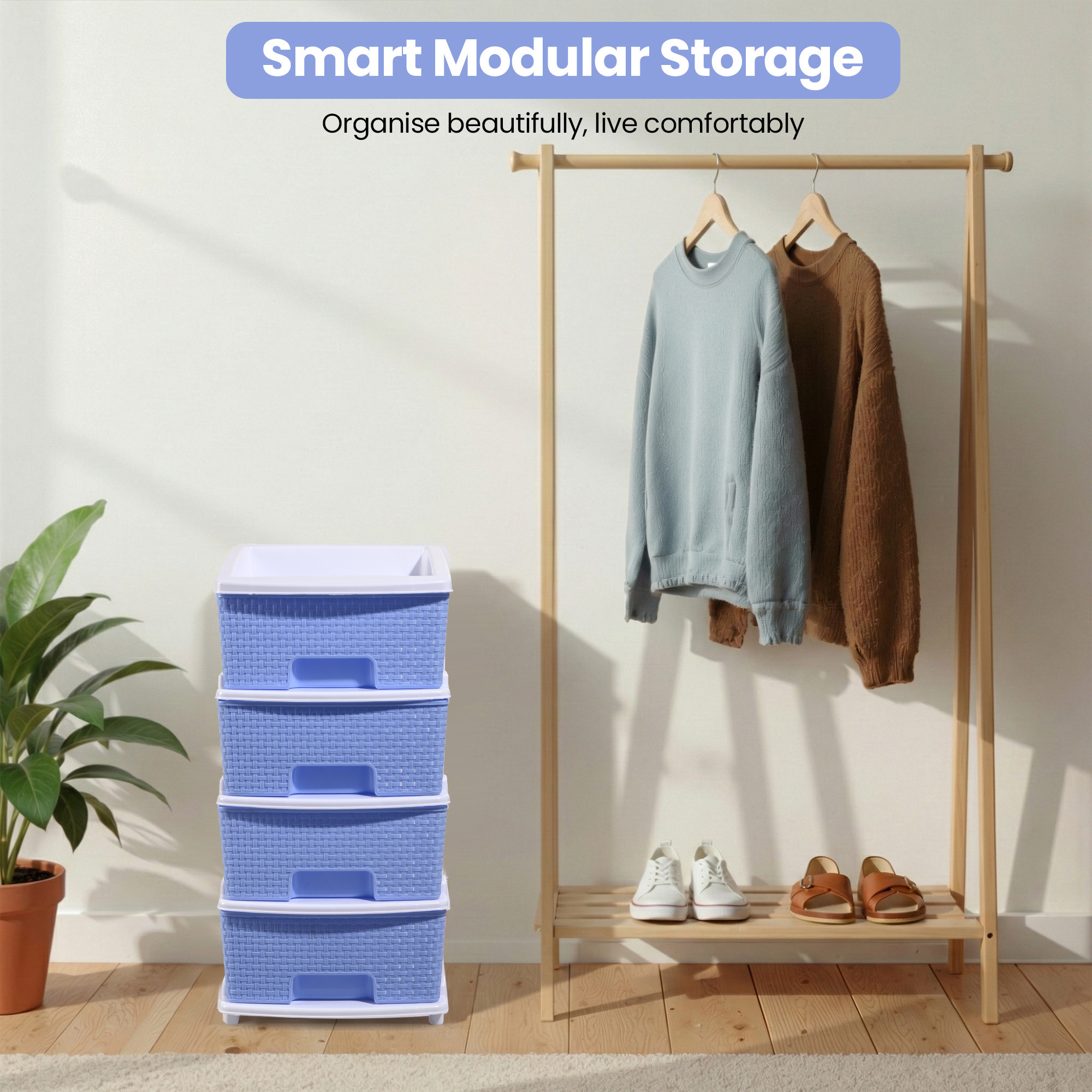 Plastic Storage DrawerSpacious Organizer for ToysBooks  Modular Storage Rack for HomeKitchenOffice  Checks - White  Sky Blue