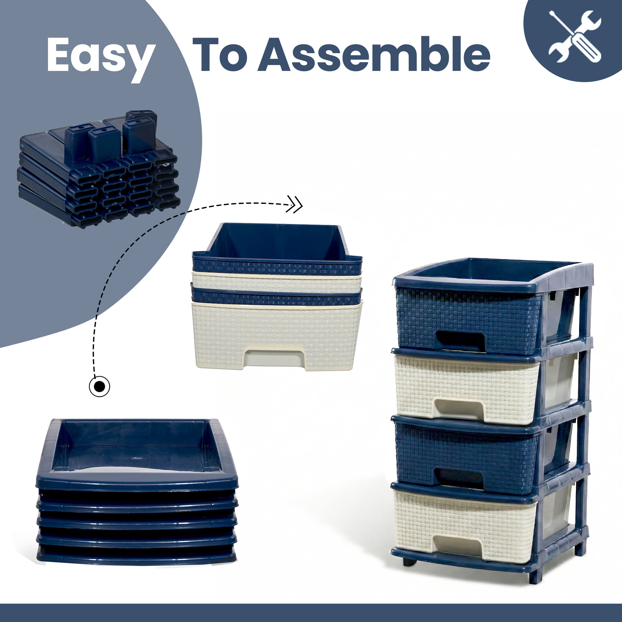 Plastic Storage DrawerSpacious Organizer for ToysBooks  Modular Storage Rack for HomeKitchenOffice  Checks - White  Blue