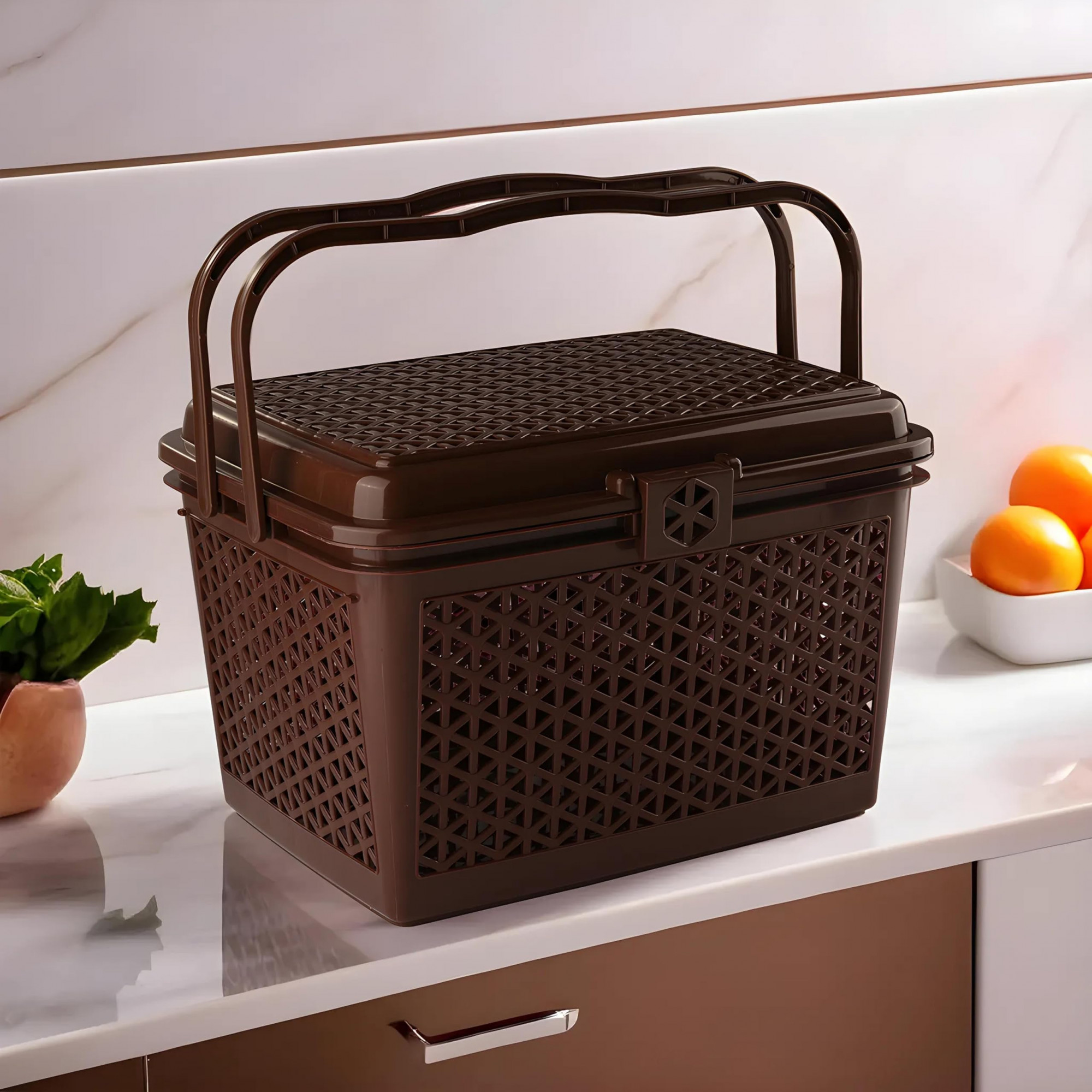 Plastic Trendy Shopping Storage Basket with Handles - Big Bin for Shower Closet Kitchen Garden Bathroom Toys Pink