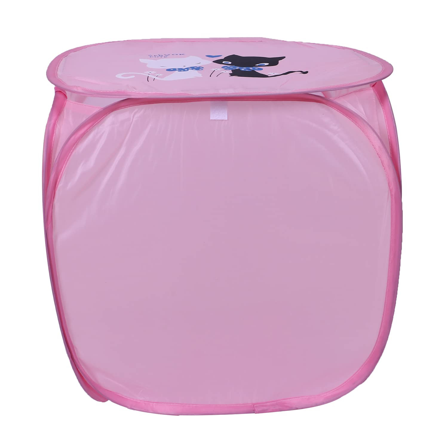 Polyester Durable  Collapsible Square Laundry BasketClothes Storage Box With Lid  Side Handles45 LtrPink
