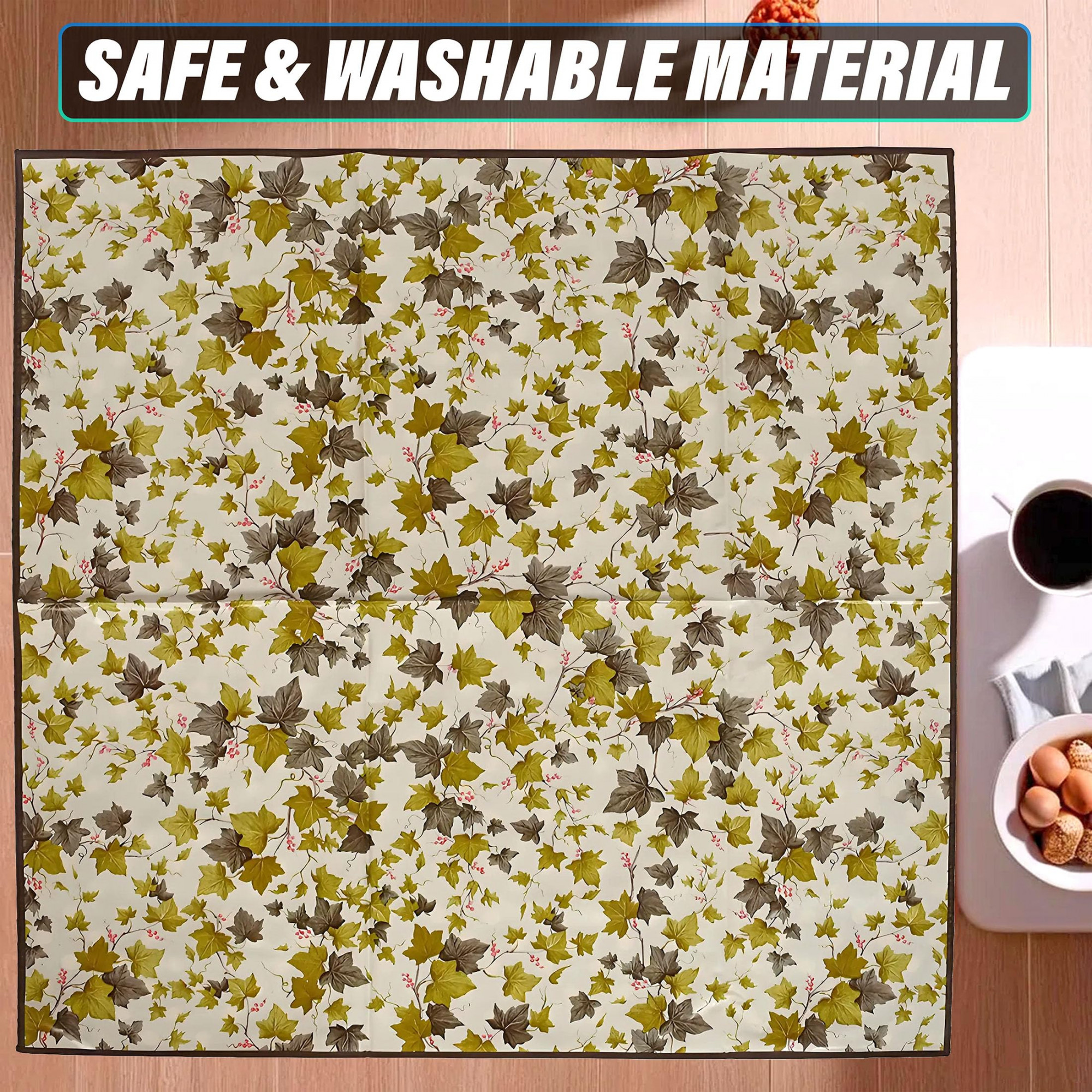 PVC Floral Print Both Sided Bed Server Food Mat Bedsheet Protector For Home 36x36 Green 54KM4337