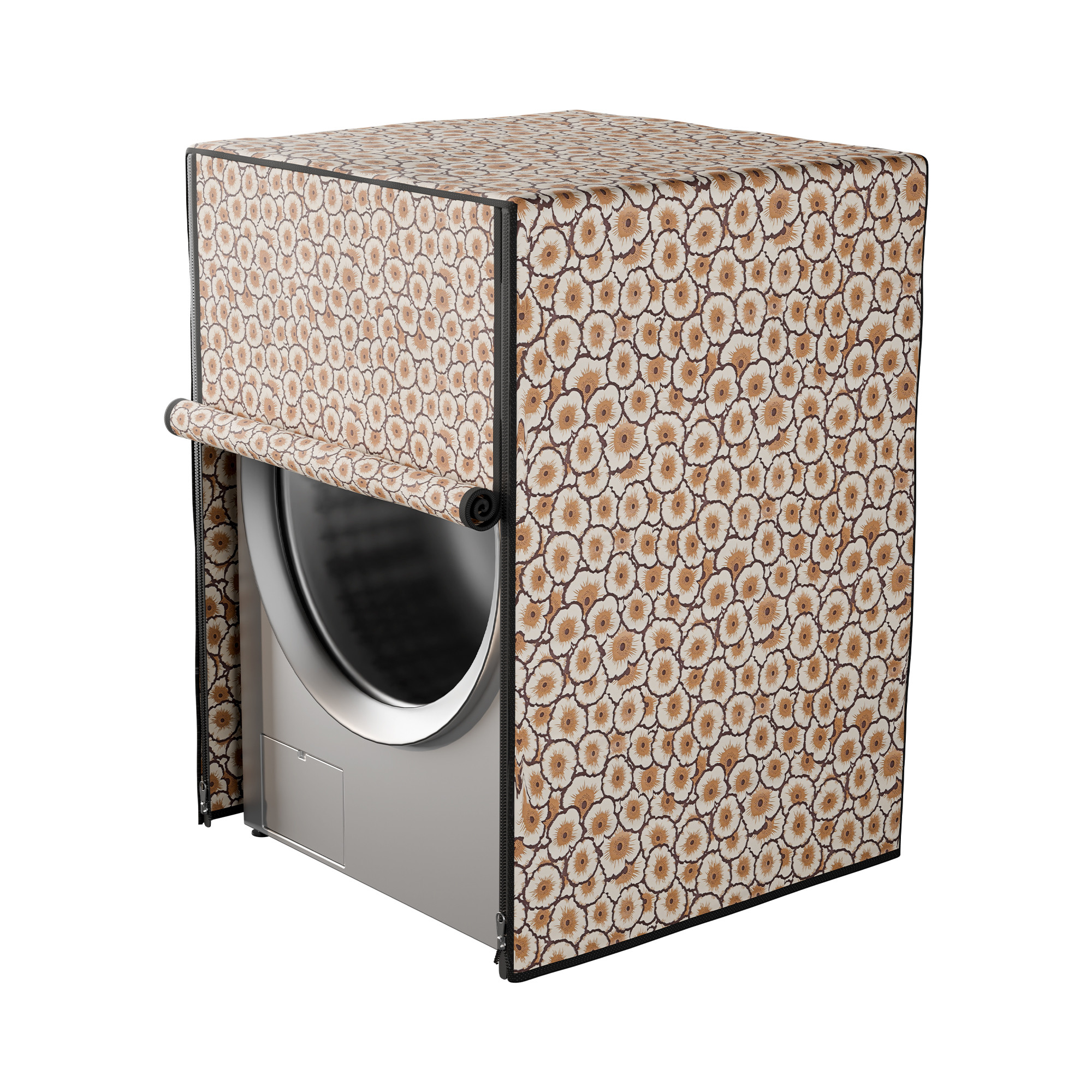 PVC Washing Machine Cover Compatible for IFB  Waterproof  Dustproof Front Load for Balcony  Laundry Area  Cut Out - Cream  Brown