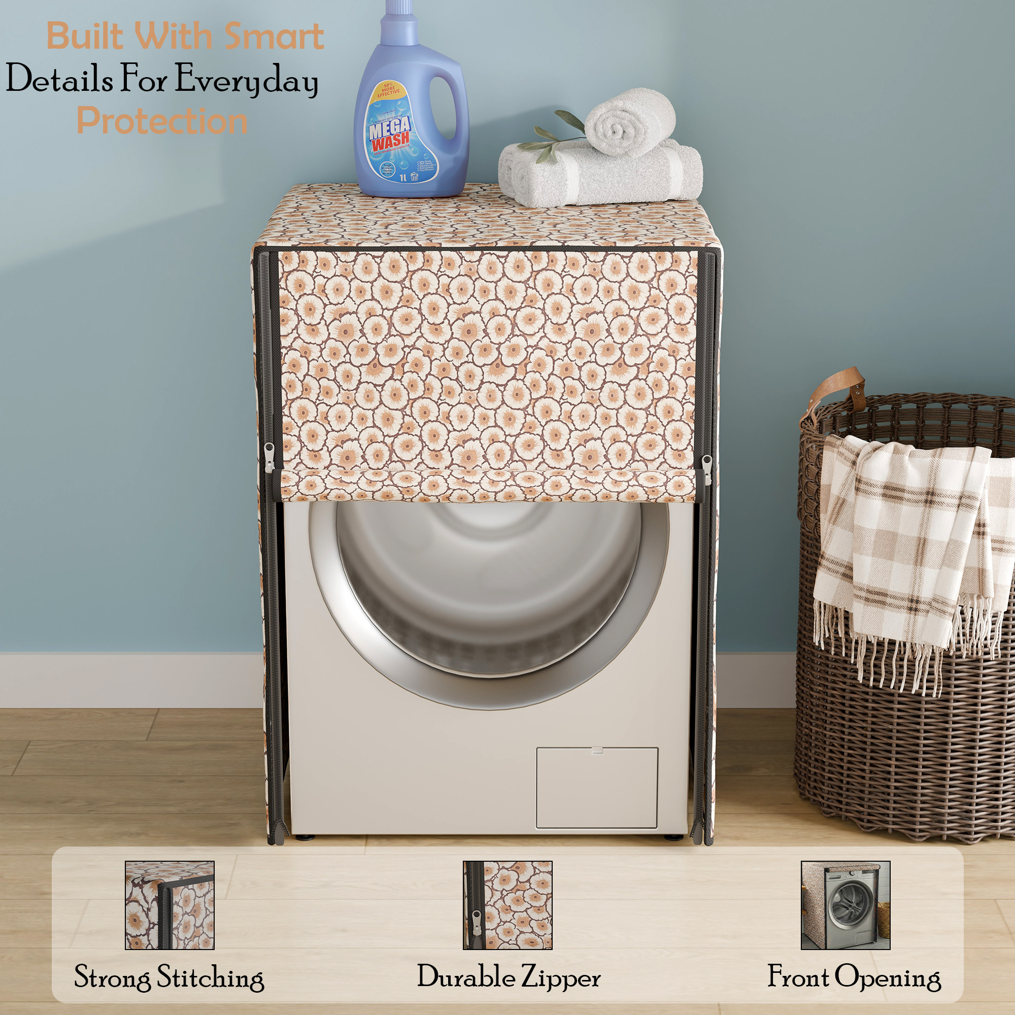 PVC Washing Machine Cover Compatible for IFB  Waterproof  Dustproof Front Load for Balcony  Laundry Area  Cut Out - Cream  Brown