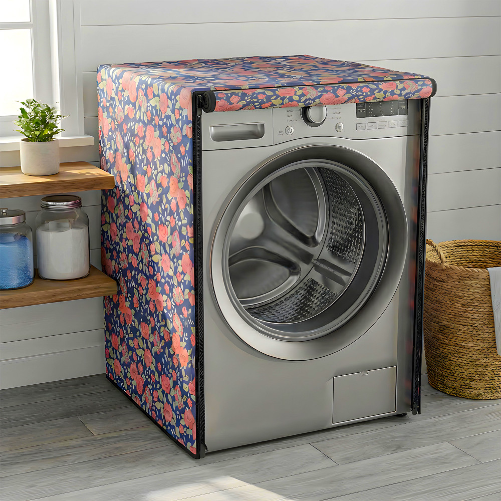 Image of PVC Washing Machine Cover Compatible for IFB | Waterproof &amp; Dustproof Front Load for Balcony &amp; Laundry Area | Cut Out - Blue &amp; Red