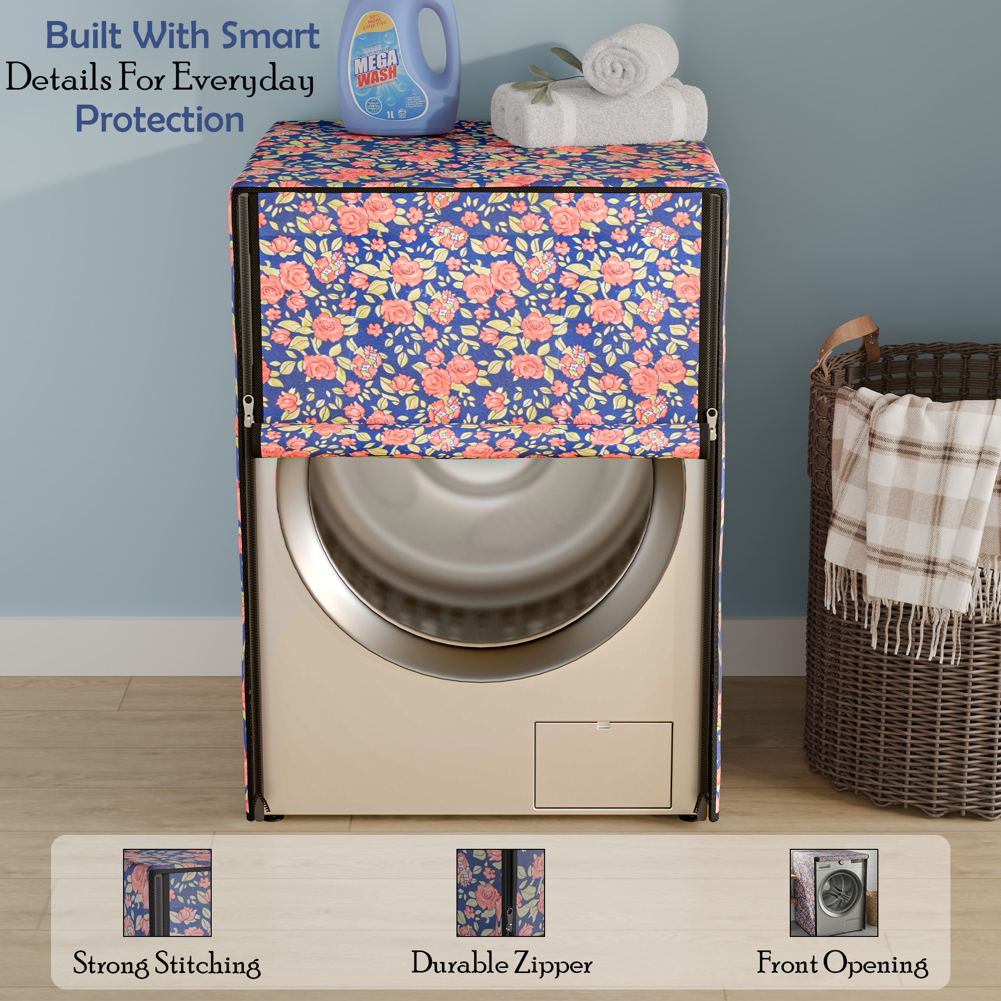 PVC Washing Machine Cover Compatible for IFB  Waterproof  Dustproof Front Load for Balcony  Laundry Area  Cut Out - Blue  Red